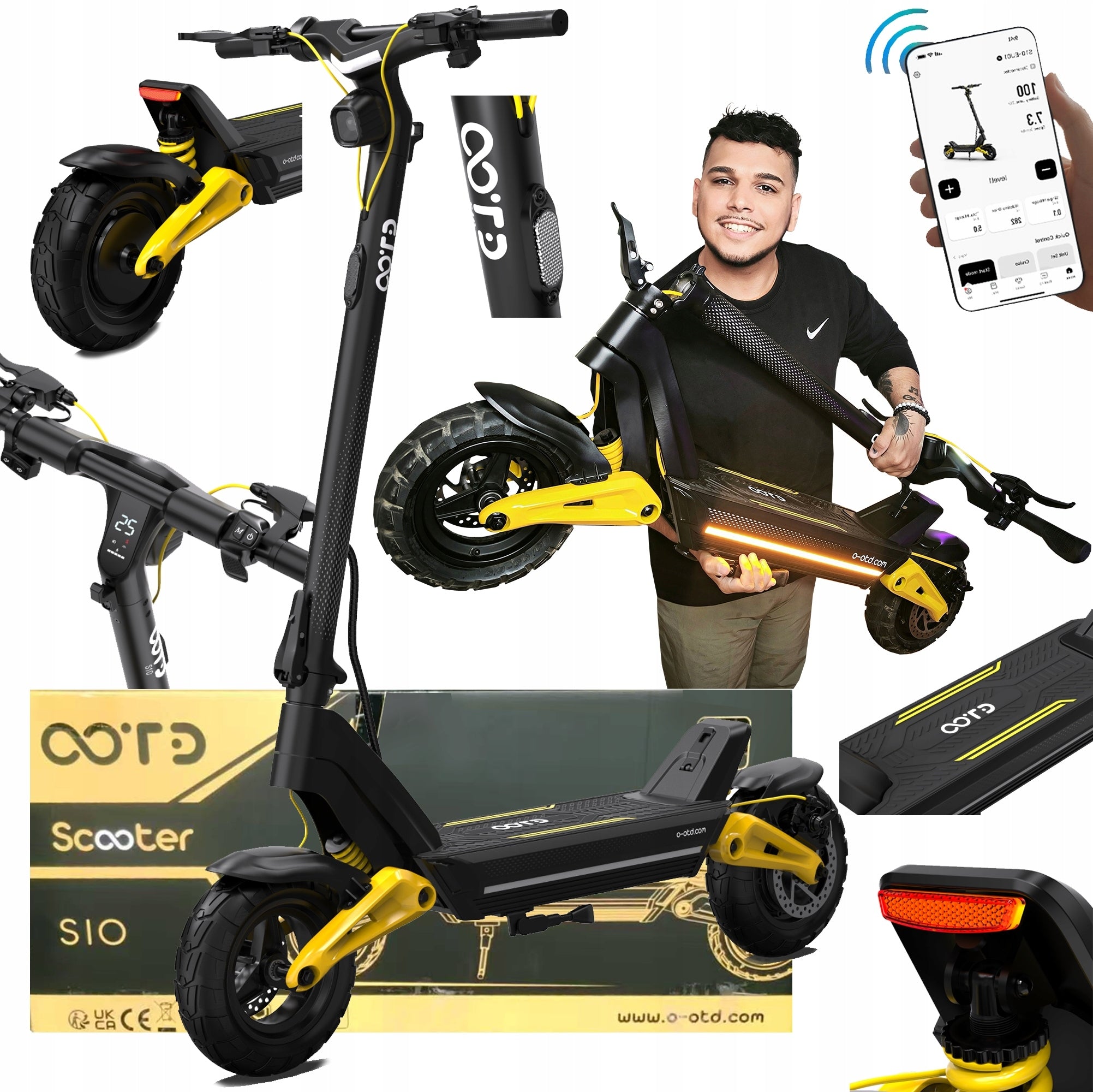 Electric Vehicle 1400W 55KM/H 70KM 20AH 10" Off-road OOTD S10 with LED APP