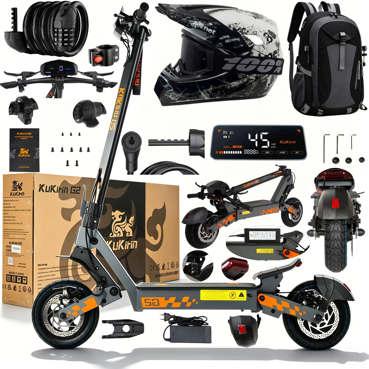 Electric Vehicle Kukirin G2 1200W 48v 15AH 45KM/H 55KM 10" Off road PL CE