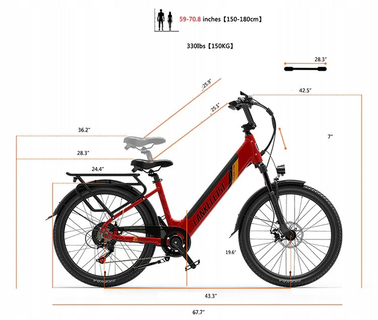 Electric Vehicle LANKELEISI ES500 PRO 750W 35KM/H 130KM 24" 48V Manufacturer code ES500 PRO 750W 35KM/H 130KM 24" 48V