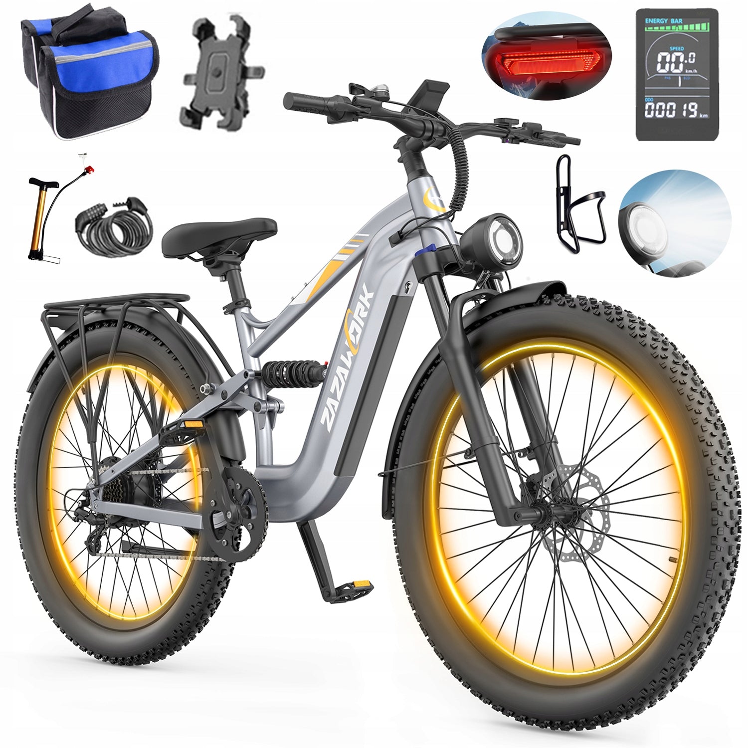 Electric Vehicles ZAZAWORK 48V20AH 1000W 45km/h 120km 27.5" Thick tires