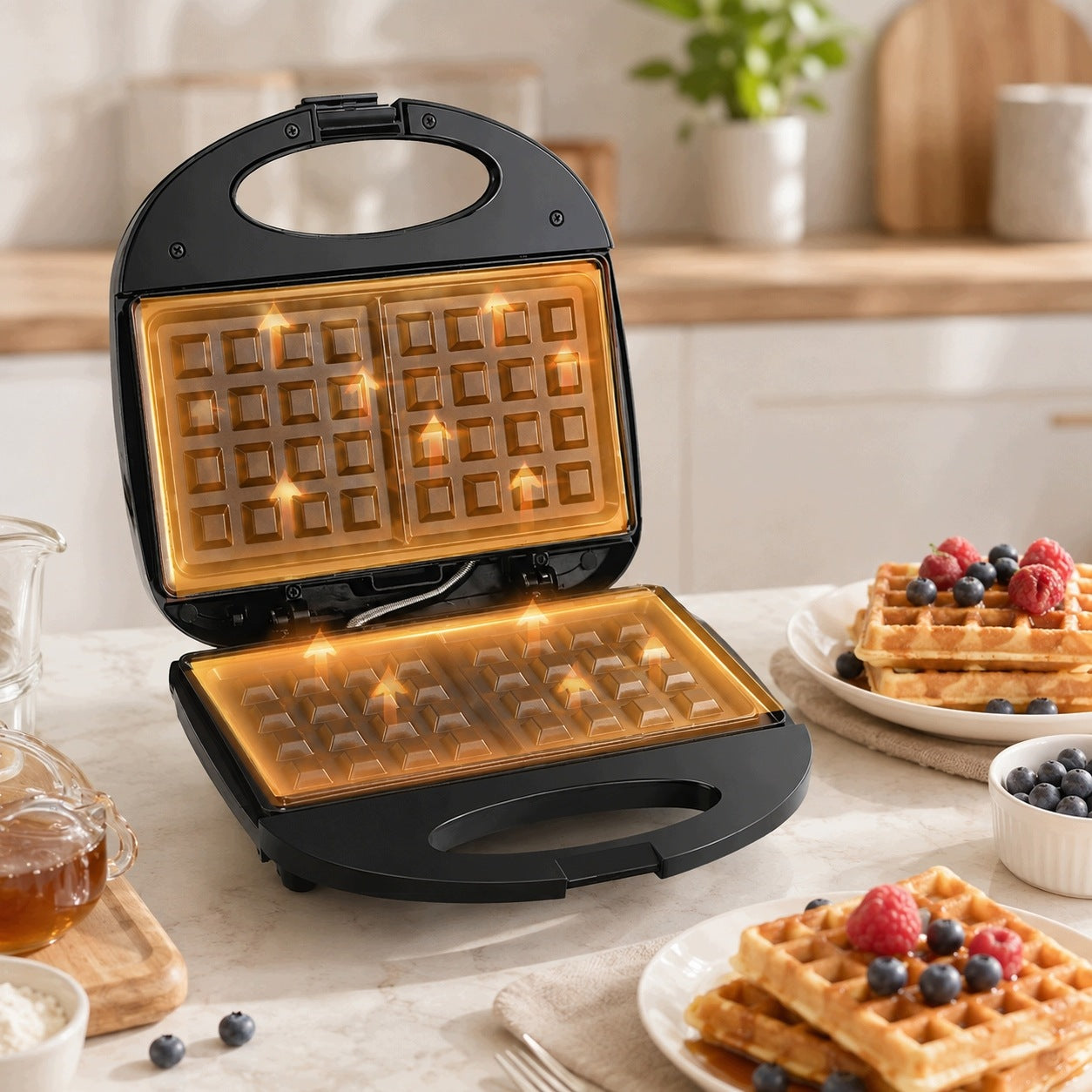 Electric Waffle Maker 750W 2 Waffles Compact Nonstick Coating Manufacturer code J40