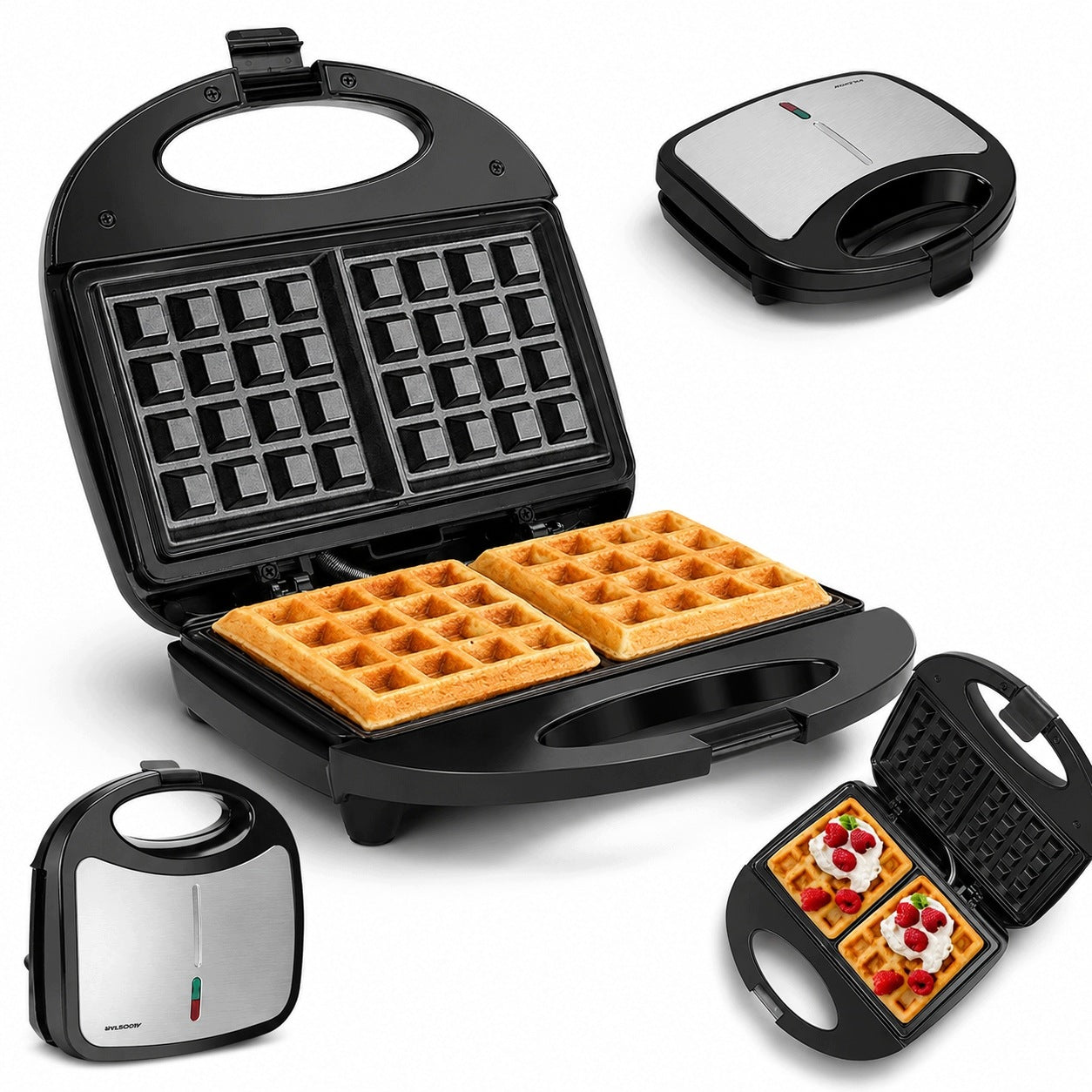 Electric Waffle Maker 750W 2 Waffles Compact Nonstick Coating
