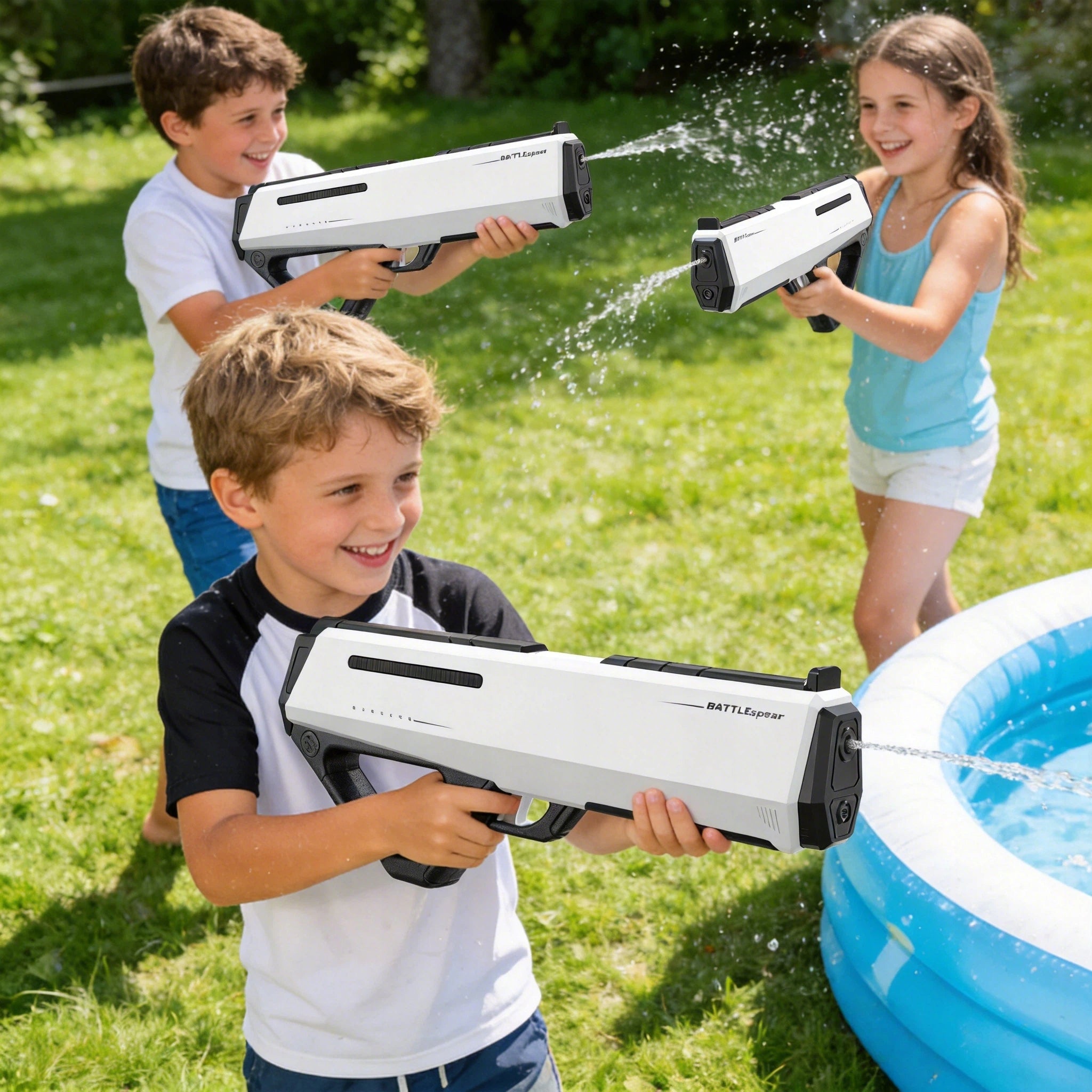 Electric Water Gun Automatic 12m Battery 2 Batteries White Packaging status original