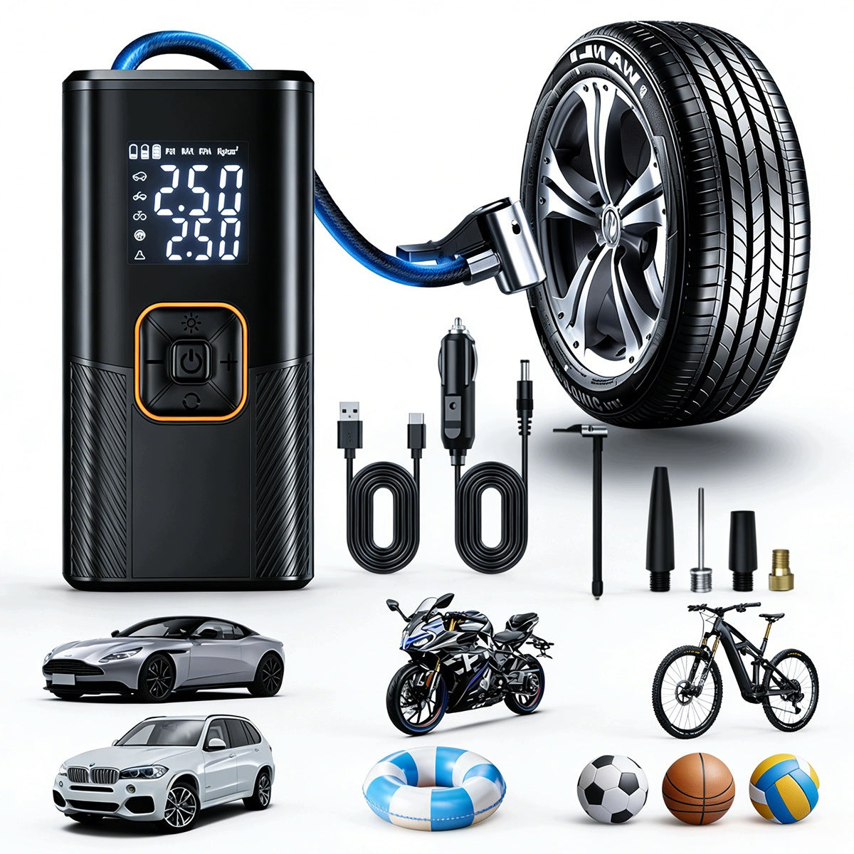Electric bicycle pump, battery compressor for car and bike Weight 550 g