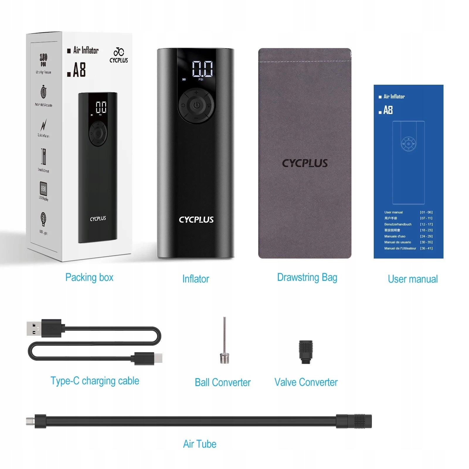 Electric bicycle pump wireless AUTO compressor battery Color black
