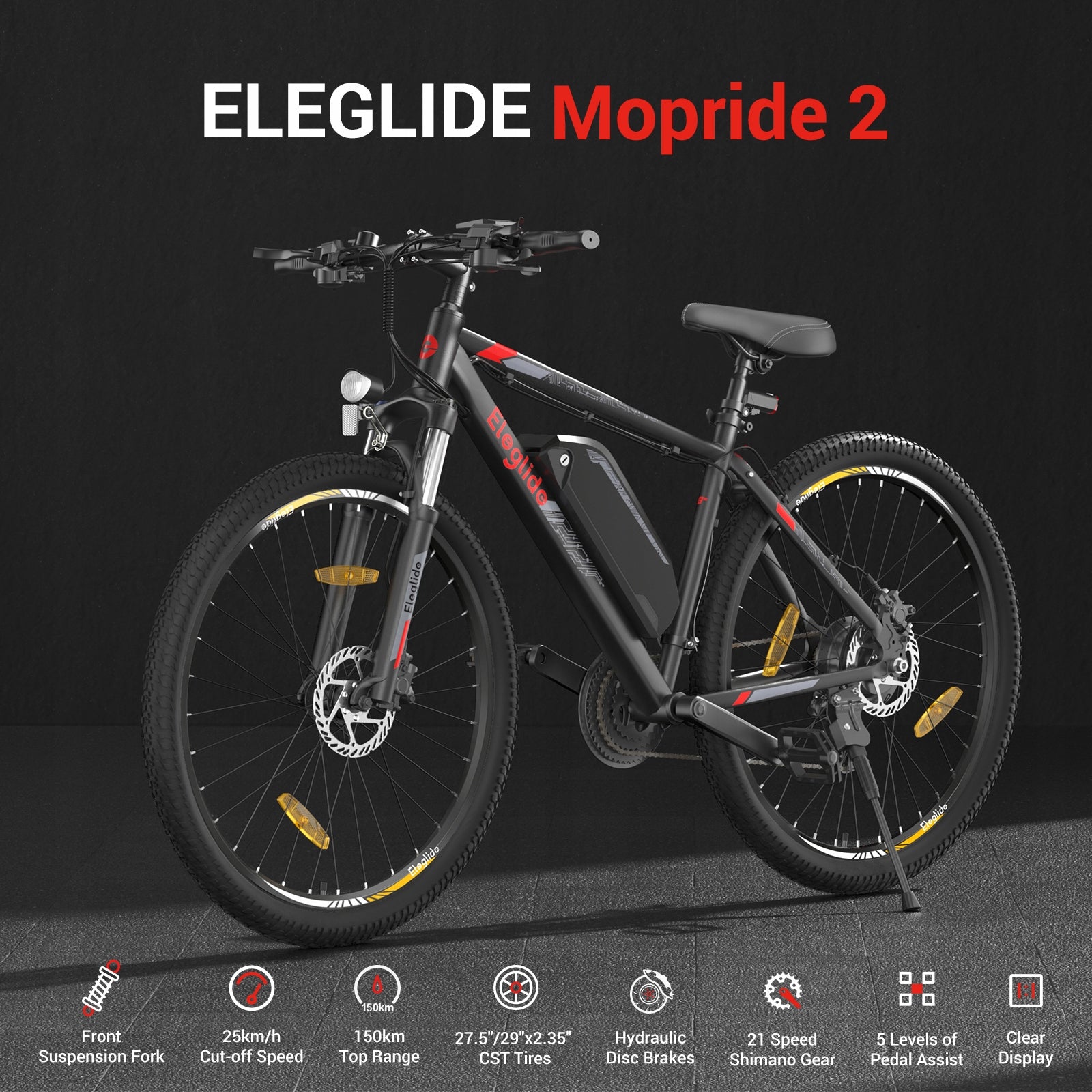 Electric bike Eleglide M2 frame 19 inches aluminum wheel 29" black 250 W Foldability partially assembled, calibrated