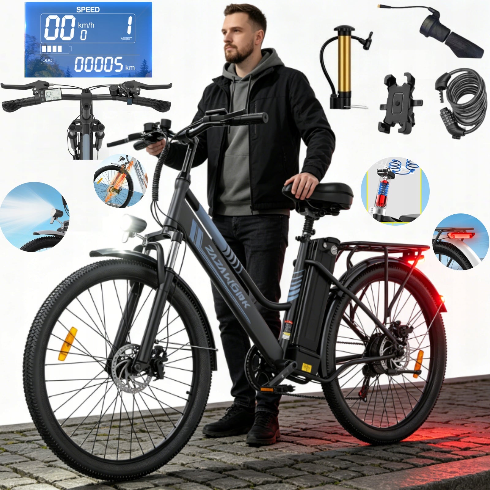 Electric bike ZAZAWORK C26 PRO 250W 36V720WH 120KM 26'' Shimano7