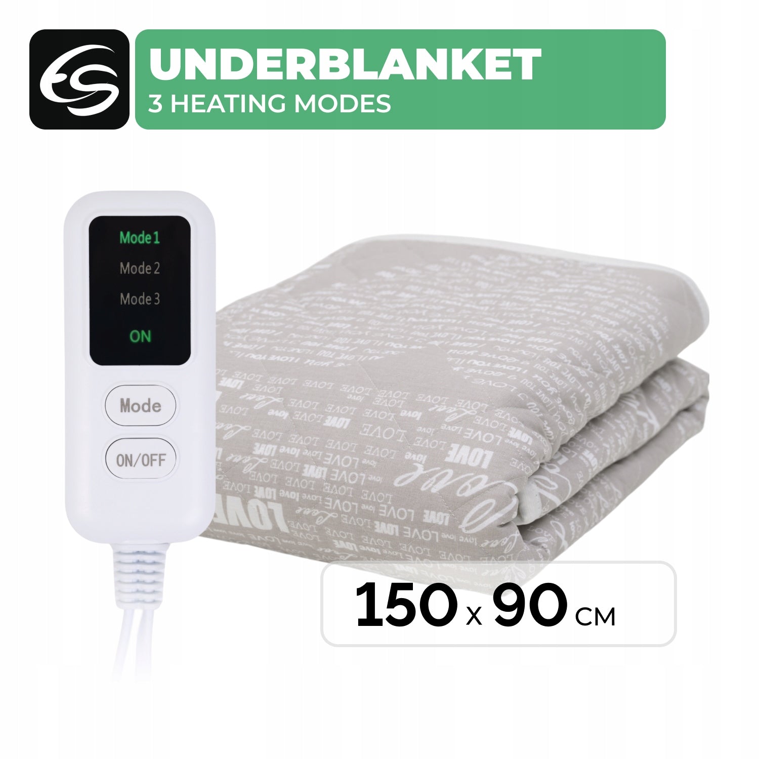Electric blanket Heating mat 150 x 90 cm COZY WARMTH grey EcoSapiens Color white