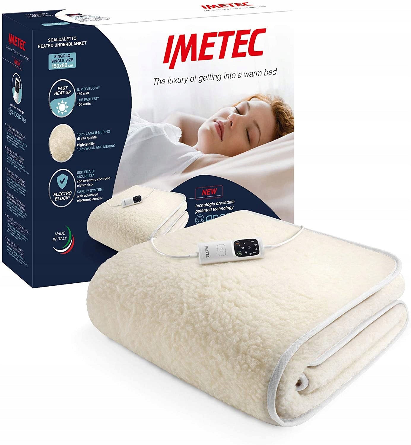 Electric blanket Imetec Scaldasonno Adapto 150x80cm merino wool Medical device no