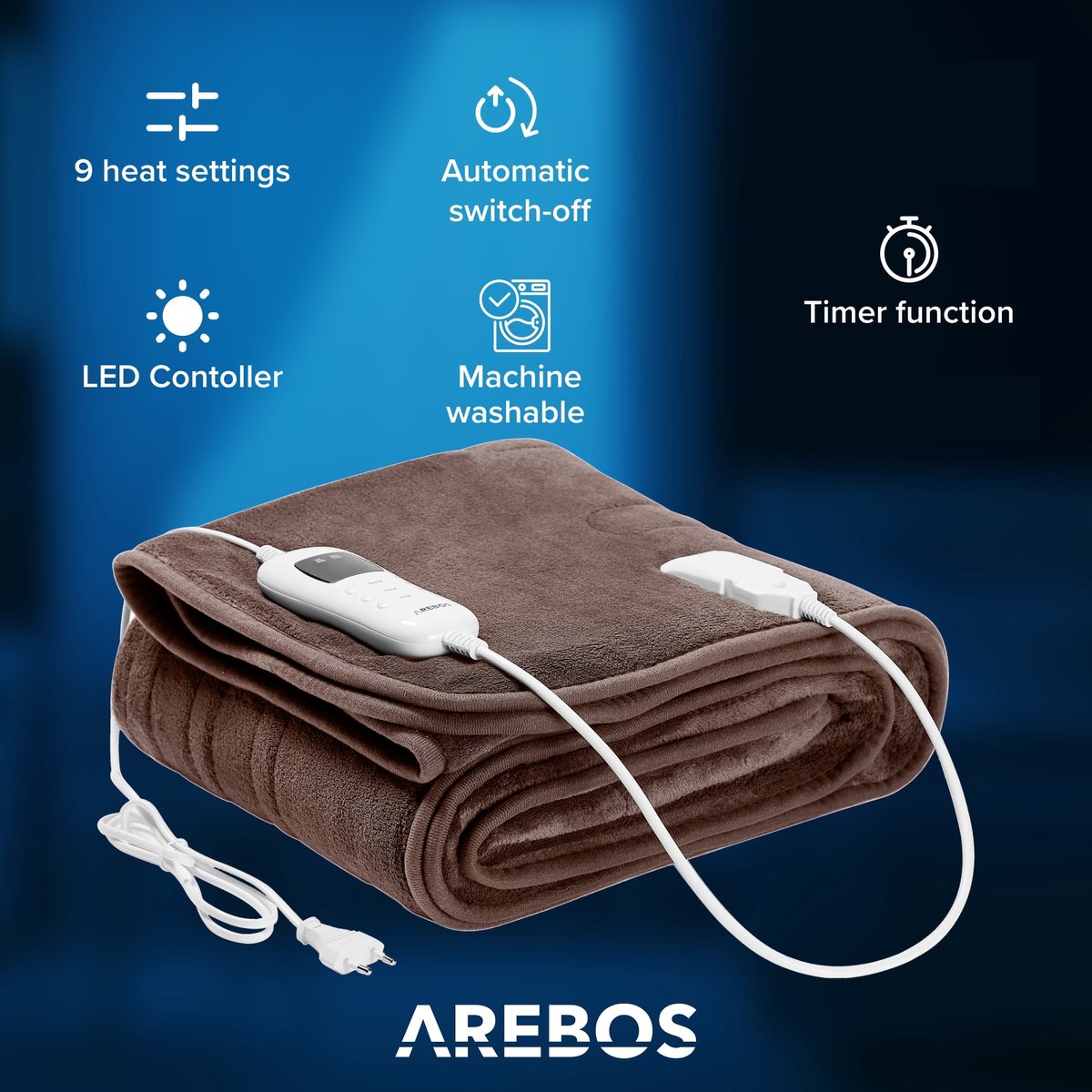 Electric blanket with plush 160 x 120 cm 9 degrees of heating Manufacturer code AR-HE-HDBR160