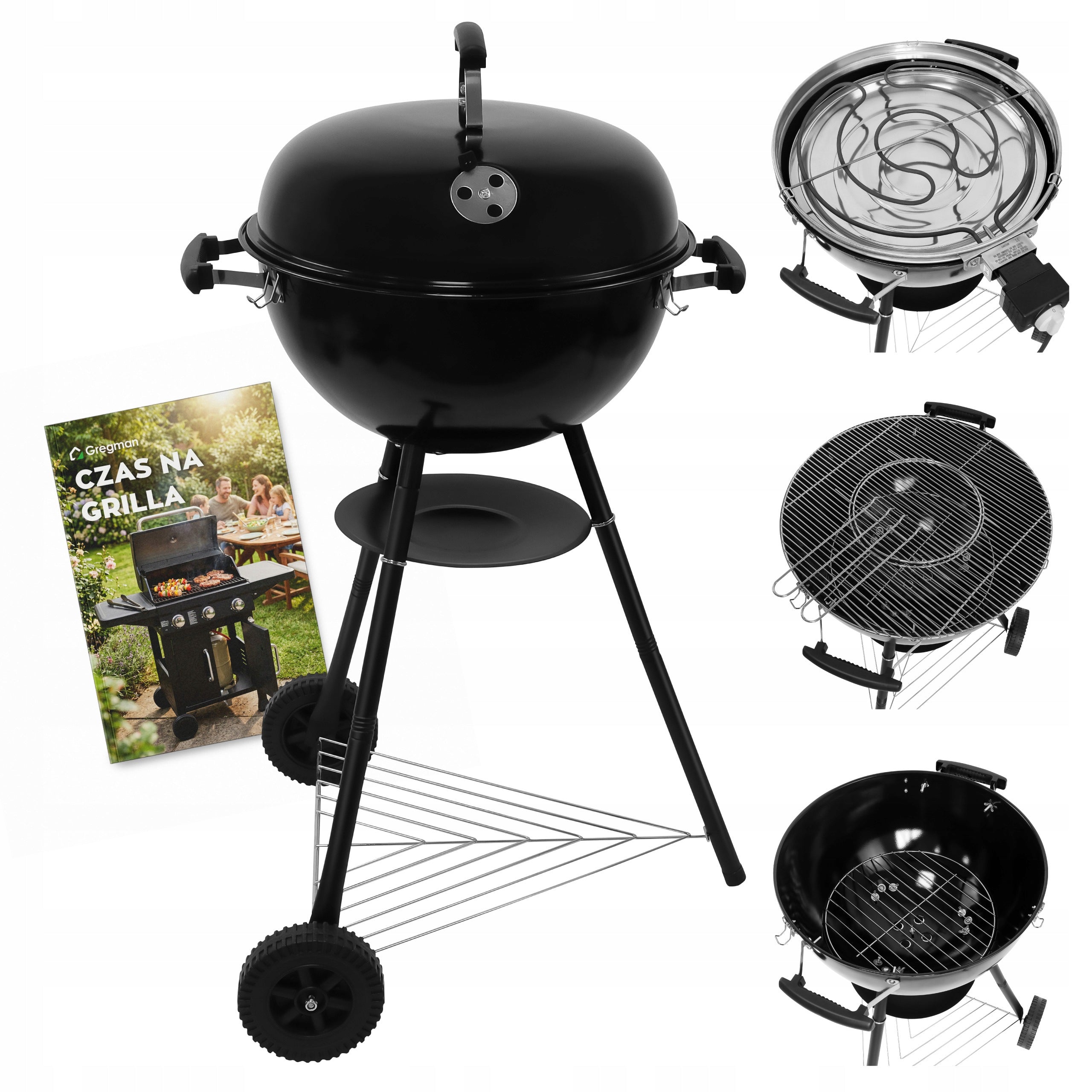 Electric charcoal grill GREGMAN garden tripod on wheels grate 5kW
