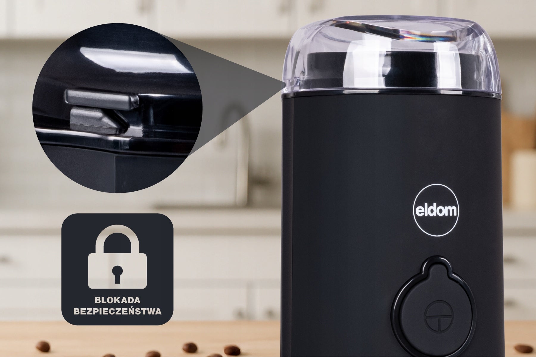 Electric coffee grinder MK90C beano Eldom matt black 60g Dominant color black