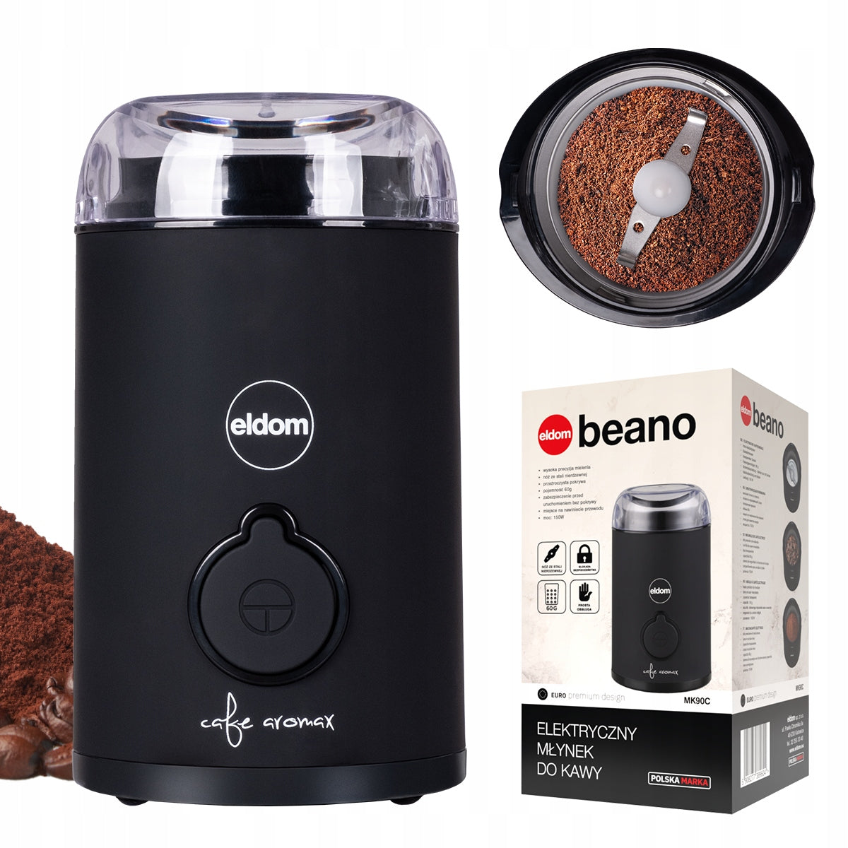 Electric coffee grinder MK90C beano Eldom matt black 60g