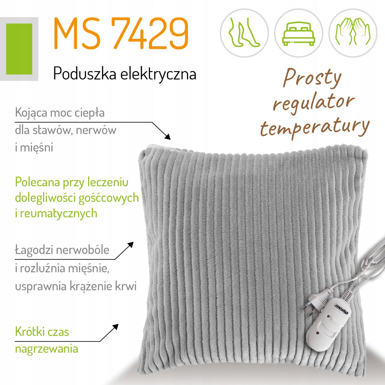Electric cushion with heat control remote control Mesko MS 7429 Color gray