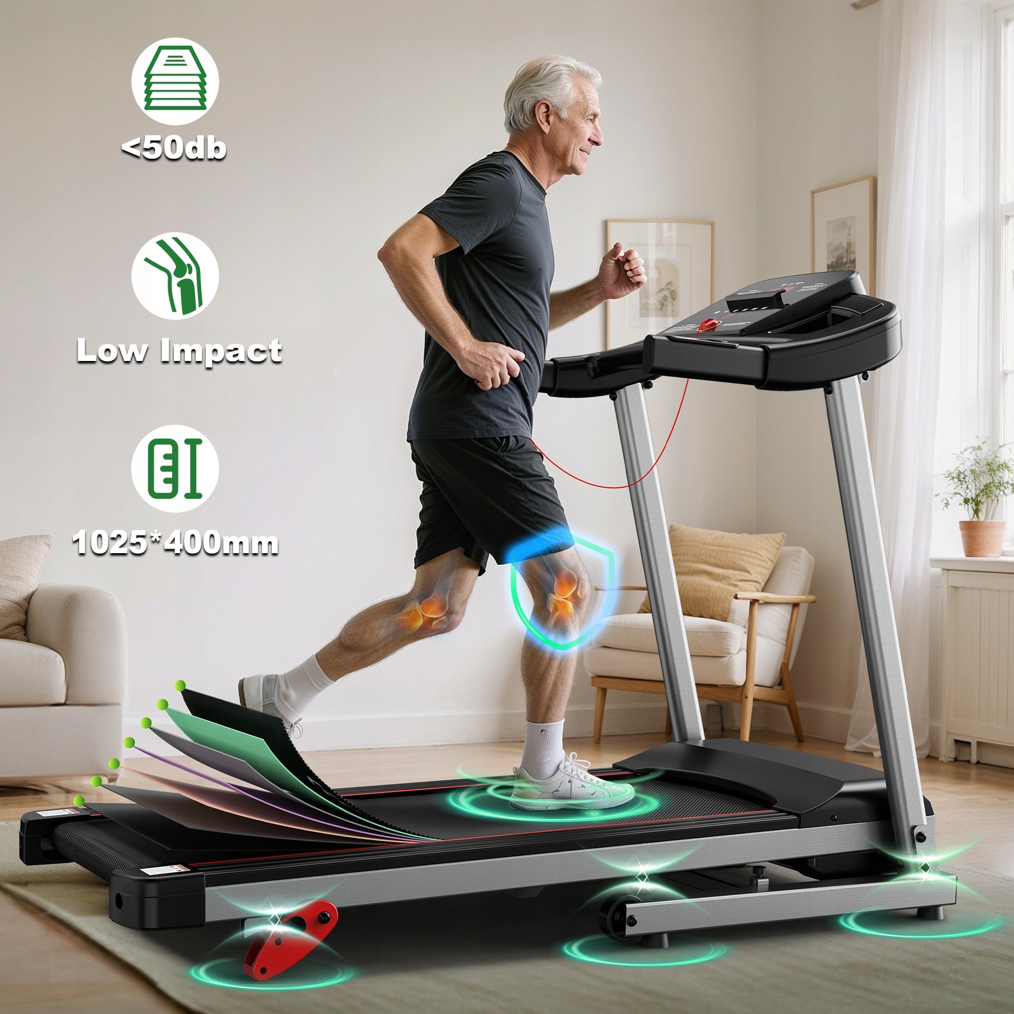 Electric folding treadmill 1-12 km/h, 3 levels of inclination, Bluetooth Kind electric