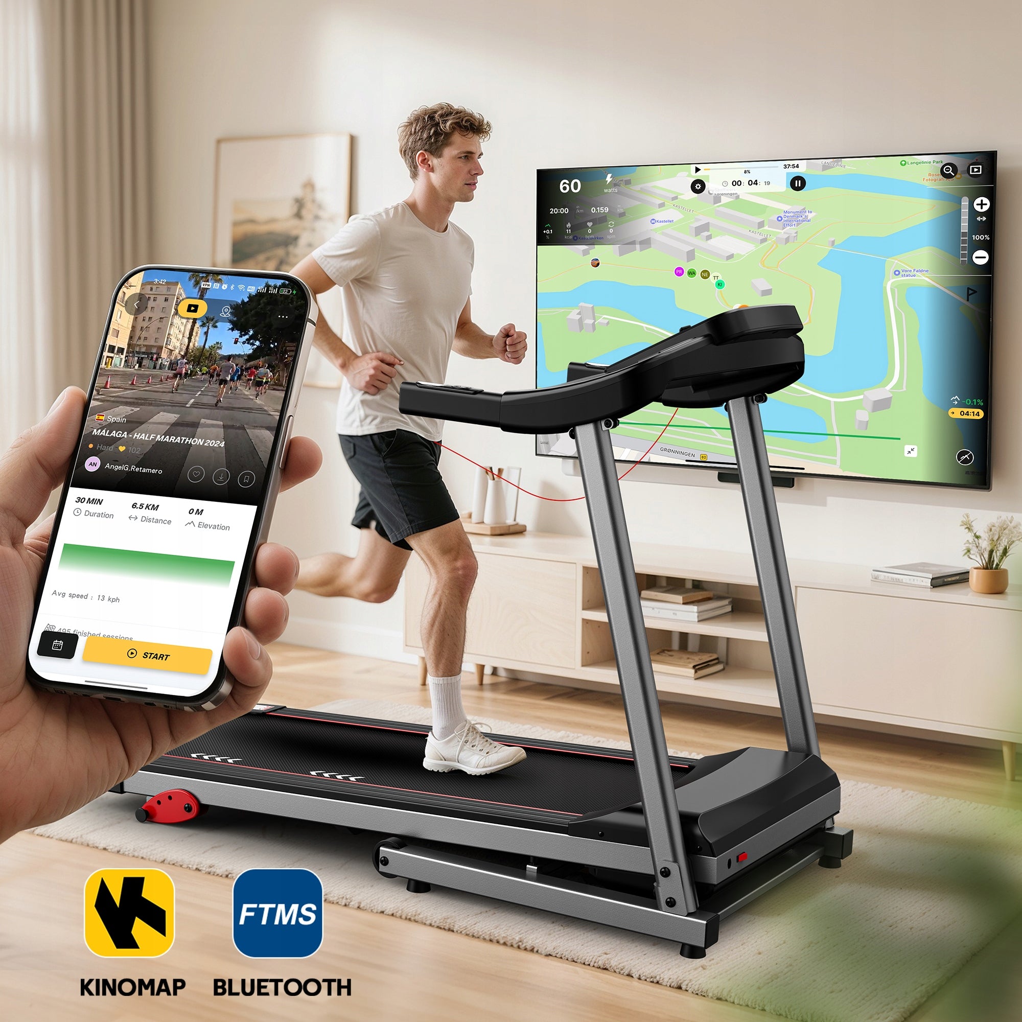 Electric folding treadmill 1-12 km/h, 3 levels of inclination, Bluetooth Maximum user weight 120 kg
