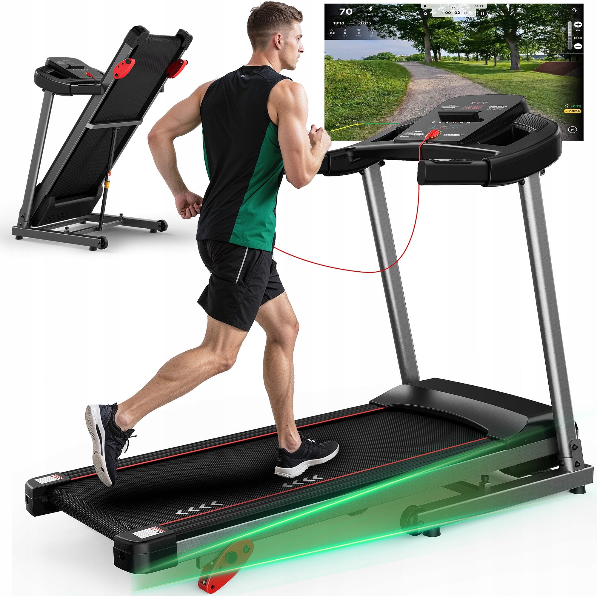 Electric folding treadmill 1-12 km/h, 3 levels of inclination, Bluetooth