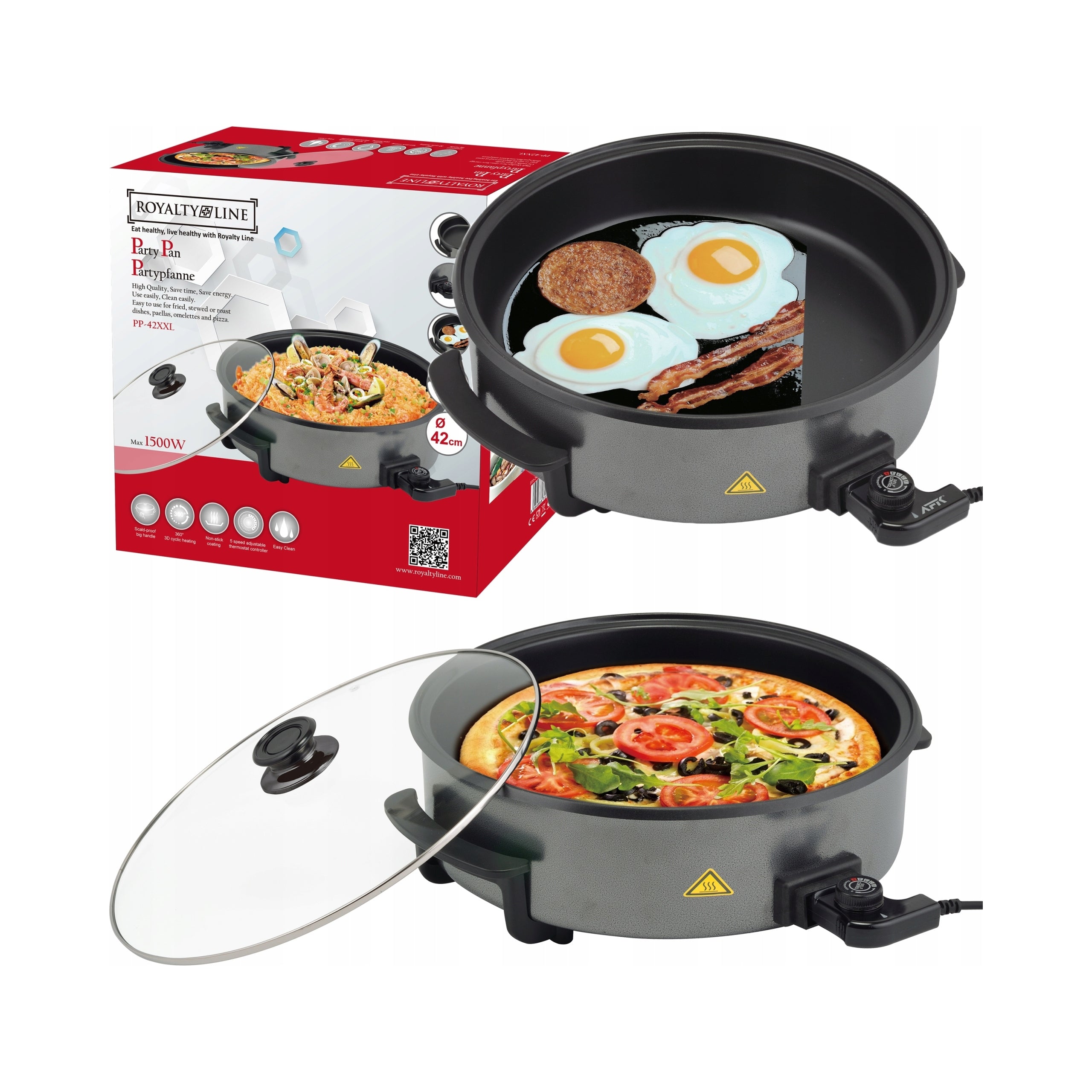Electric frying pan Royalty Line XXL 42 cm 1500 W non-stick