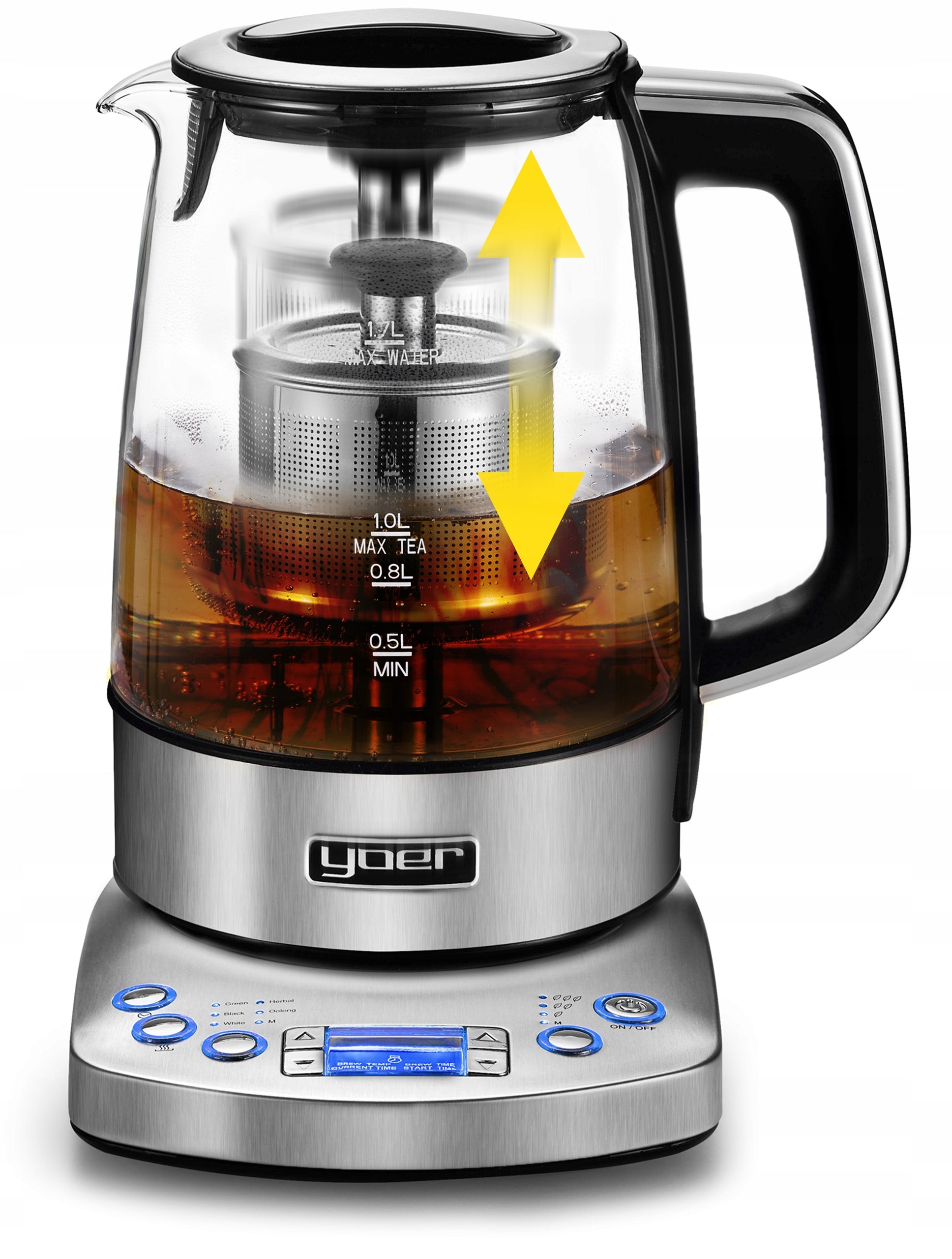 Electric glass kettle with adjustable temperature Yoer 2200W 1,7L Automatic Packaging status original