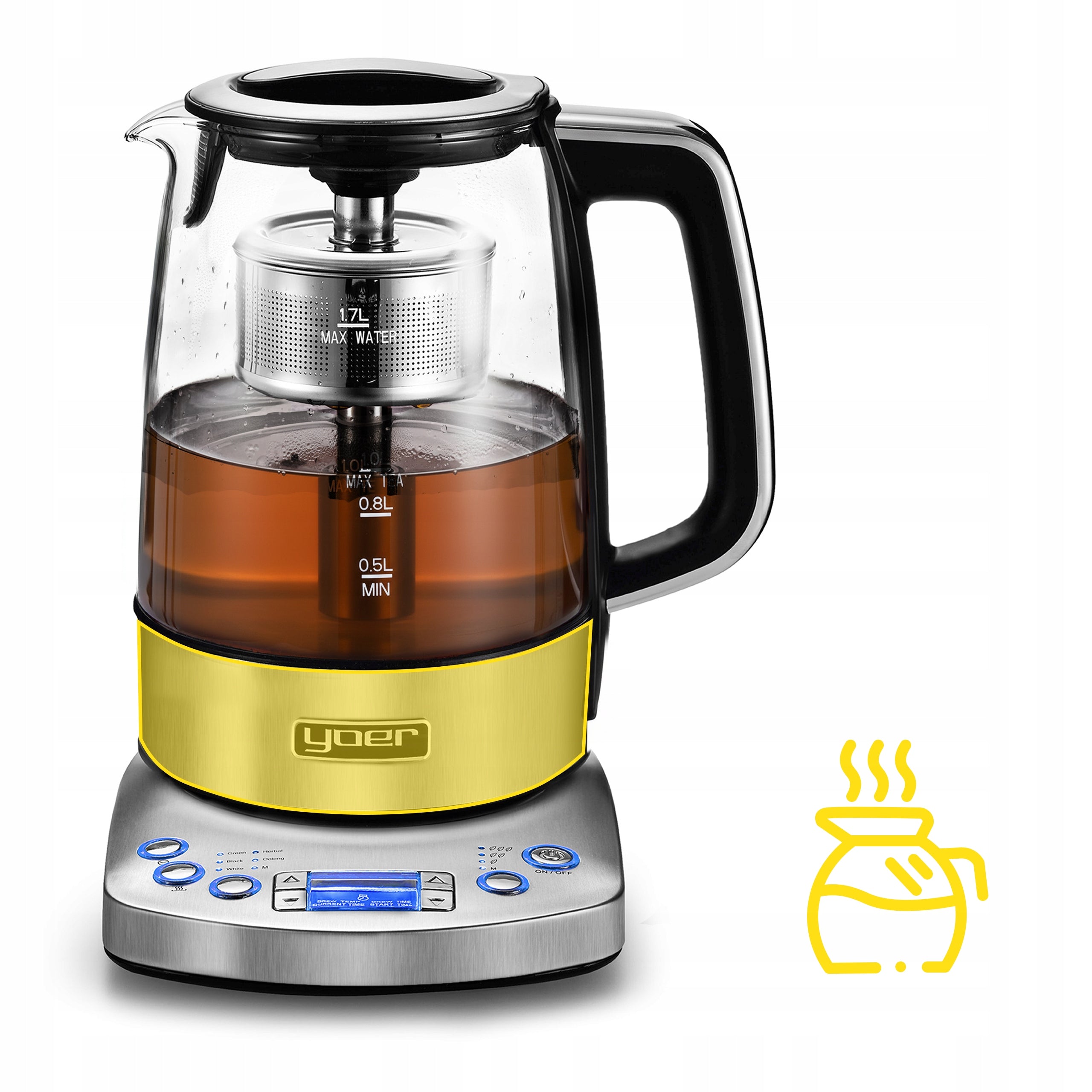 Electric glass kettle with adjustable temperature Yoer 2200W 1,7L Automatic Power 2200 W