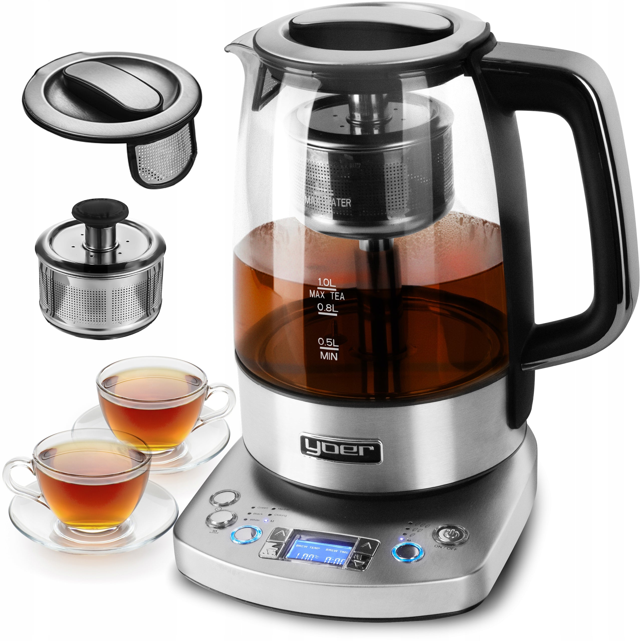 Electric glass kettle with adjustable temperature Yoer 2200W 1,7L Automatic