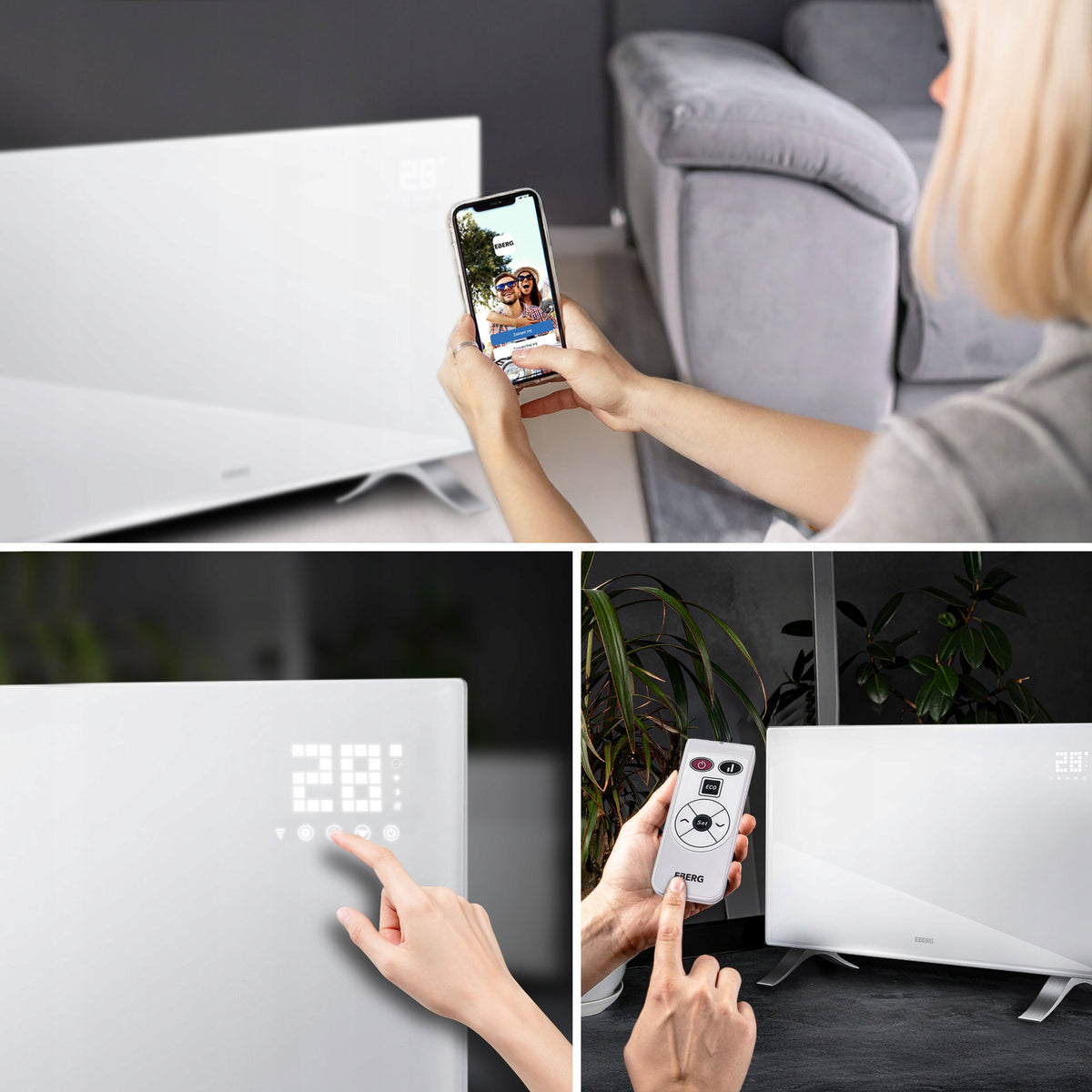 Electric glass radiator EVI up to 2400W energy-saving LED +WiFi PREMIUM Packaging status original