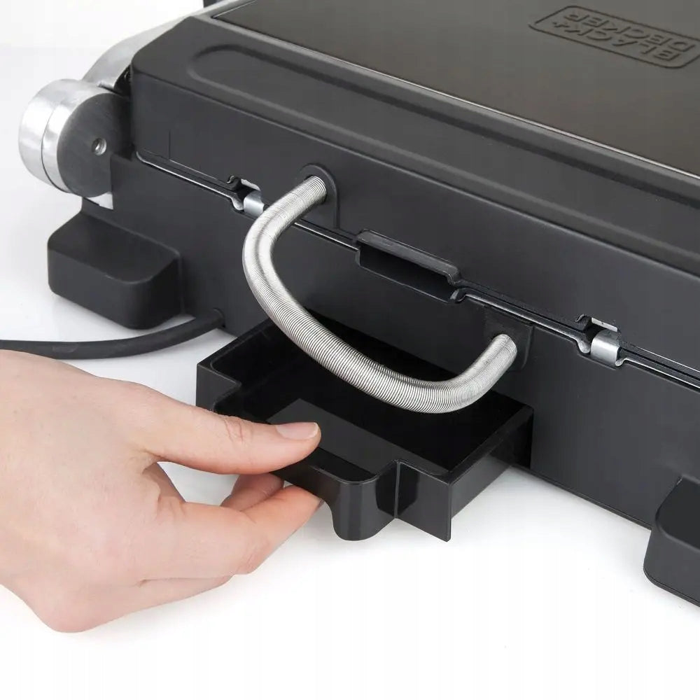 Electric grill Black&Decker black 2000 W with temperature control Grill type panini folding traditional