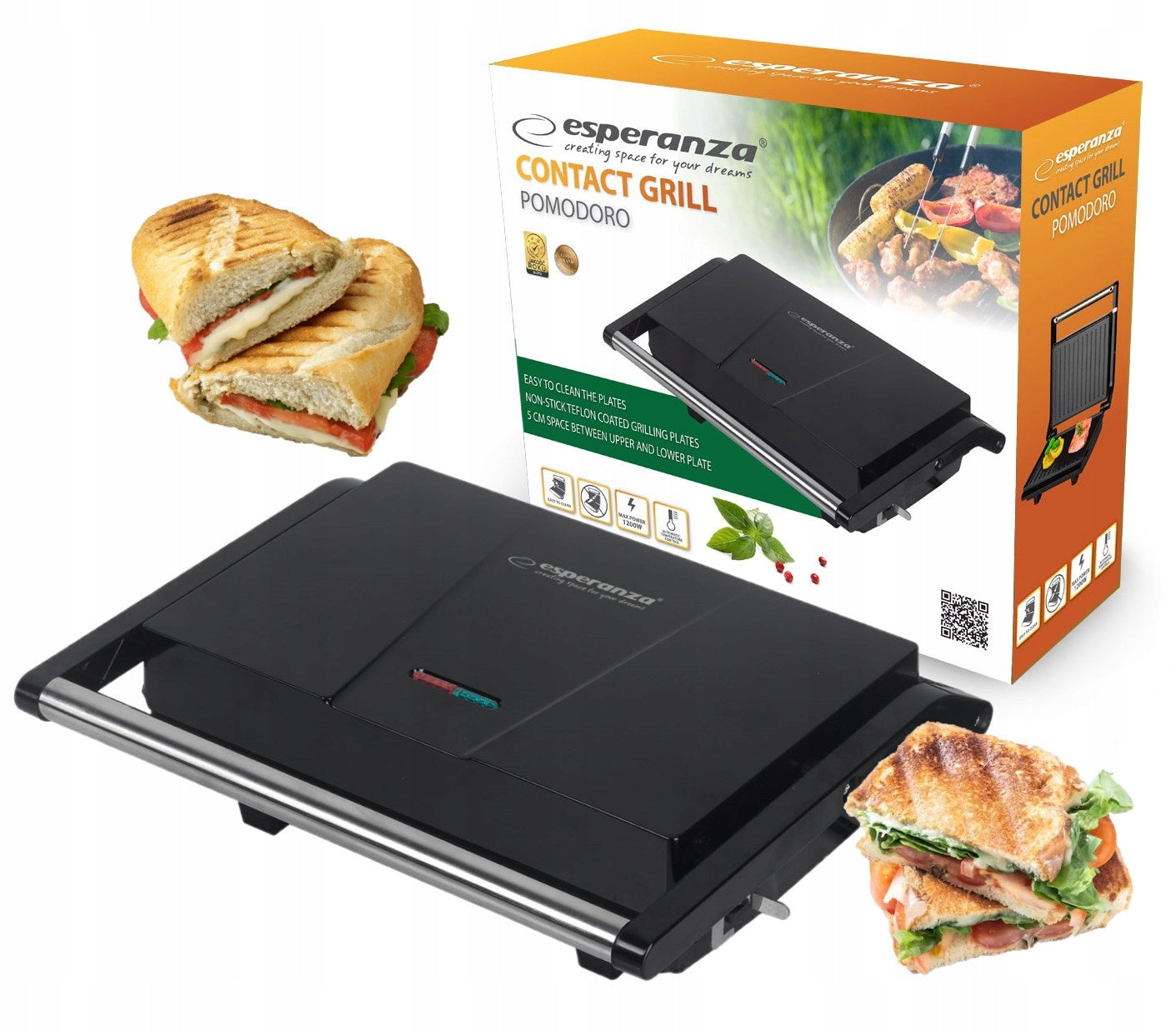 Electric grill Esperanza Pomodoro 1200 W black Power rating 1200 W