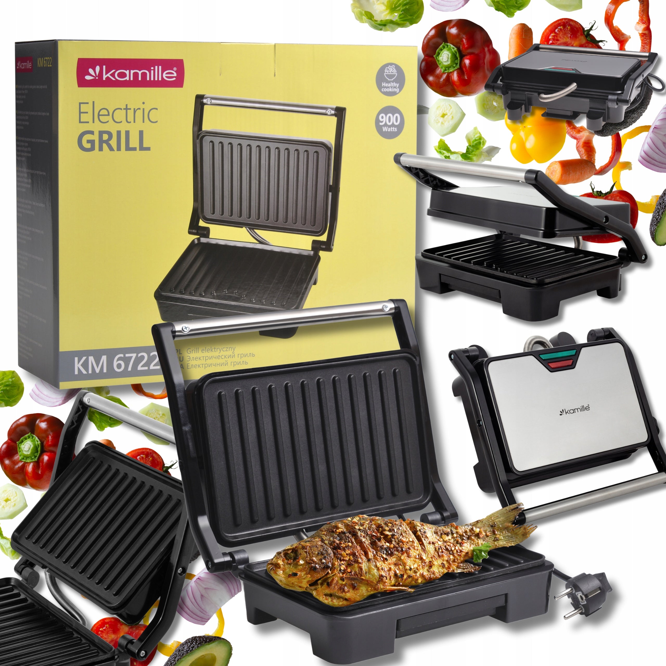 Electric grill Kamille 6722 black 900 W Model KM6722