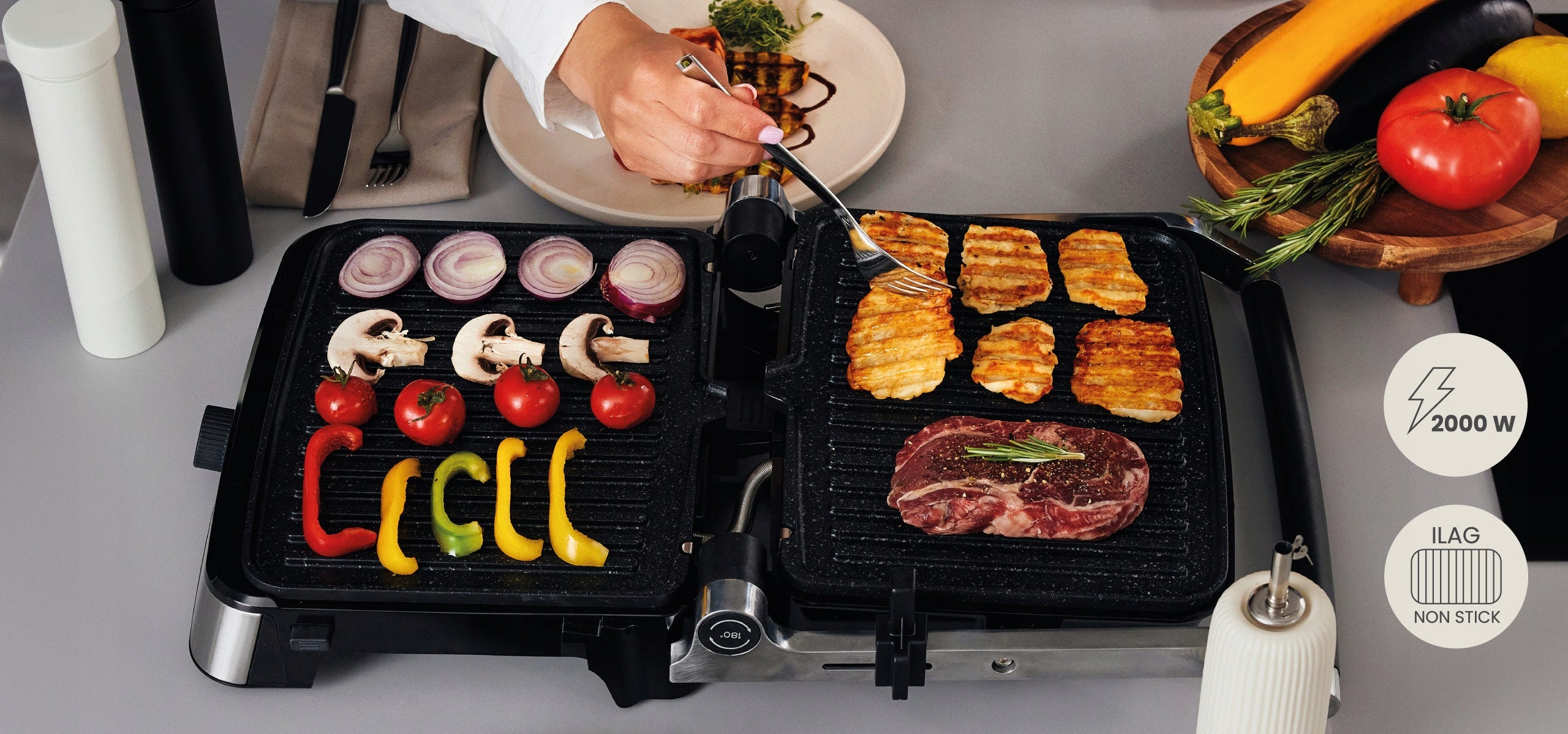 Electric grill Zeegma Chef Easy 2000W temperature control ceramic plates Model GRILL CHEF EASY