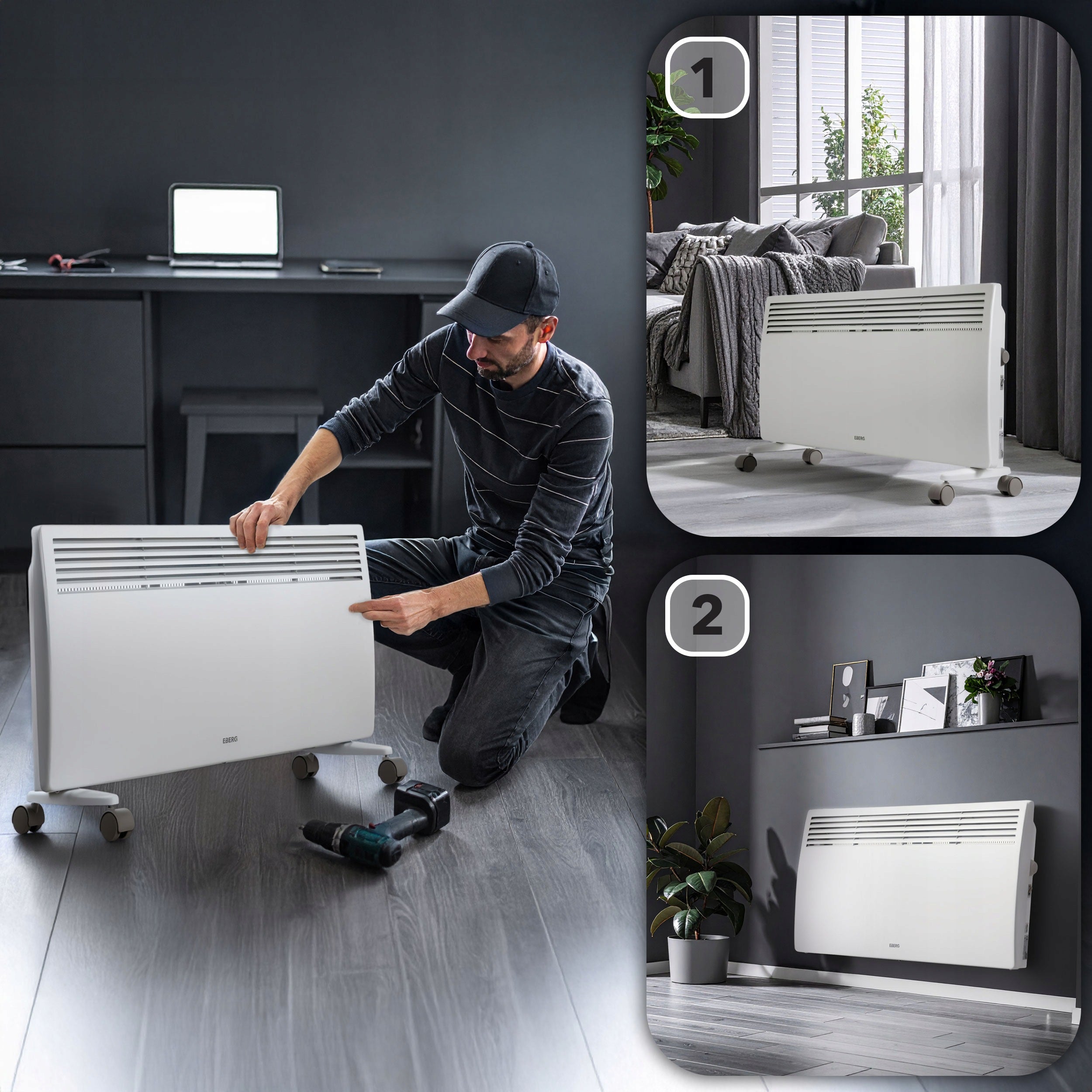 Electric heater energy-saving convector VECTO 2000W 2kW+TERMOSTAT Brand EBERG