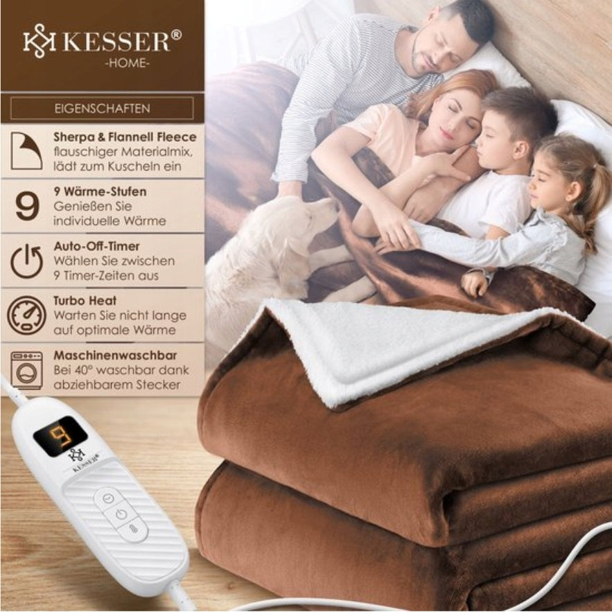 Electric heating blanket KESSER 9 temperature settings brown 180x130 cm Color brown