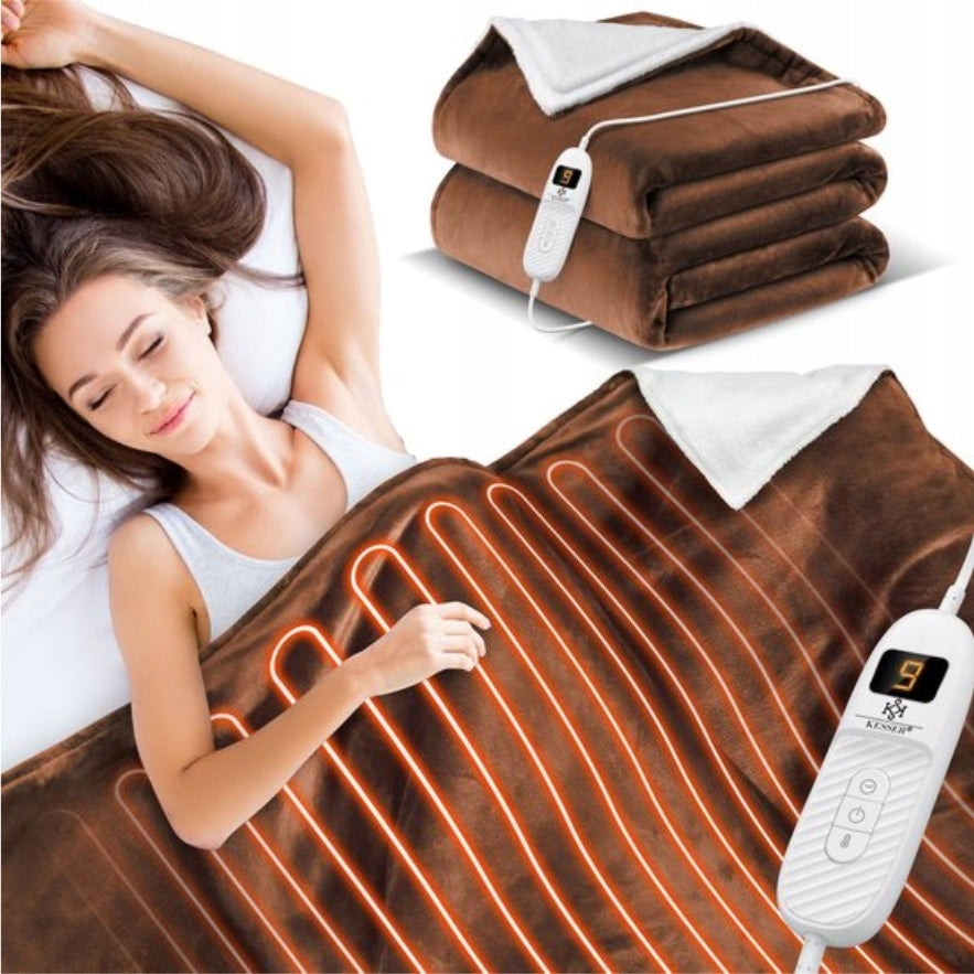 Electric heating blanket KESSER 9 temperature settings brown 180x130 cm