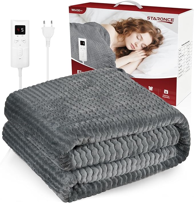 Electric heating blanket, thermal blanket 180 x 130 cm with 9 temp settings.