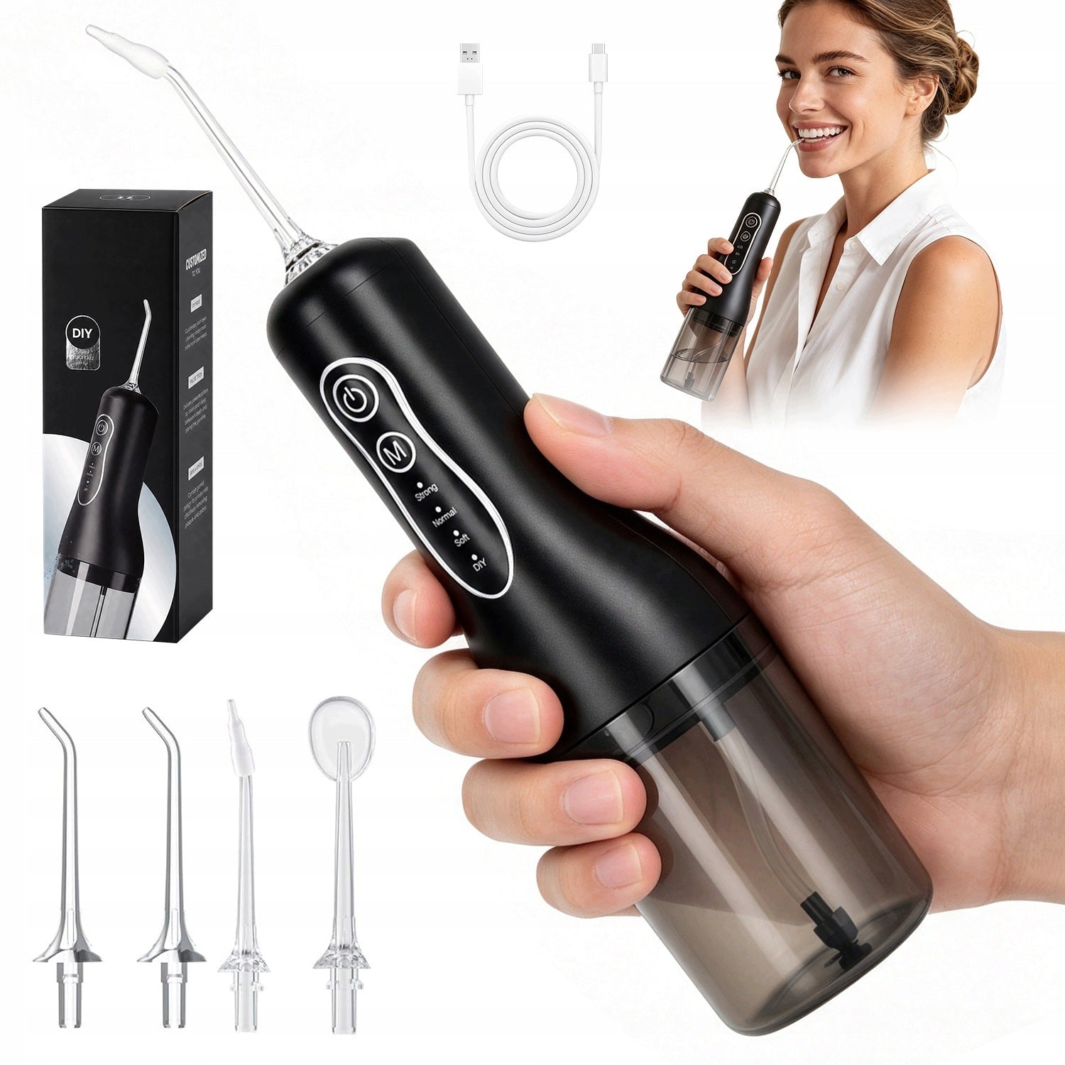 Electric irrigator 1300 mAh for teeth, 4 nozzles, cleaning mode