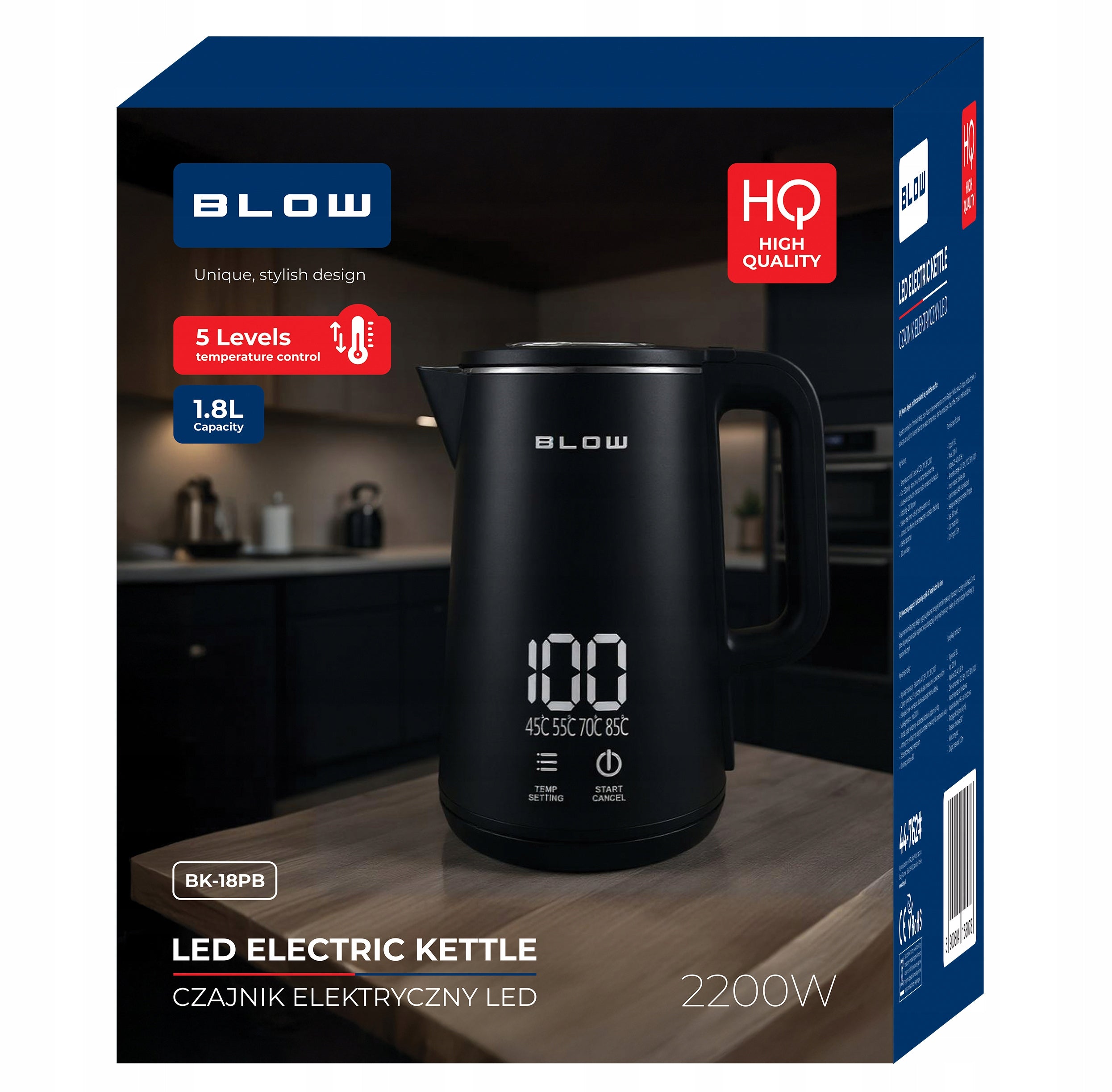 Electric kettle Blow 2200W 1,8l black Dominant color black