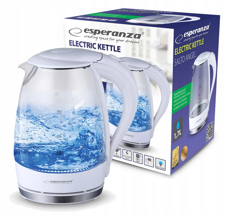 Electric kettle Esperanza EKK011W Salto Angel 2200 W 1,7l white glass Model Salto Angel