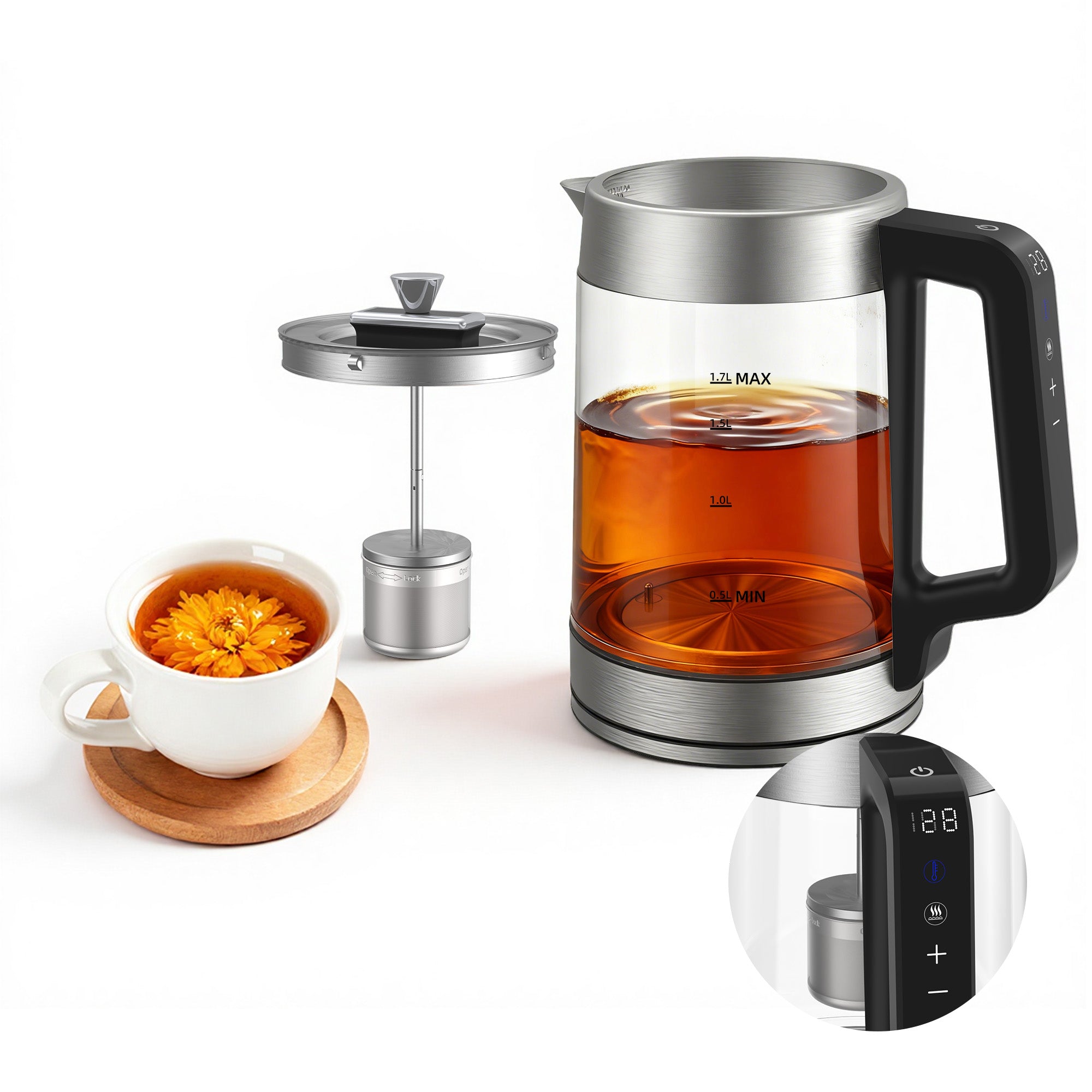 Electric kettle GK2009CBS 2L 3000W with temperature control BPA Free Model GK2009CBS