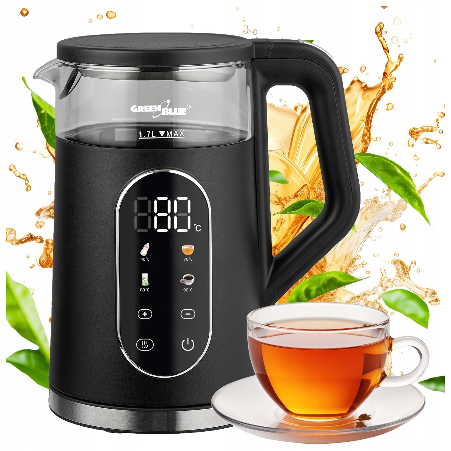 Electric kettle GreenBlue GB670 B 1,7 l glass 2200 W Packaging status original