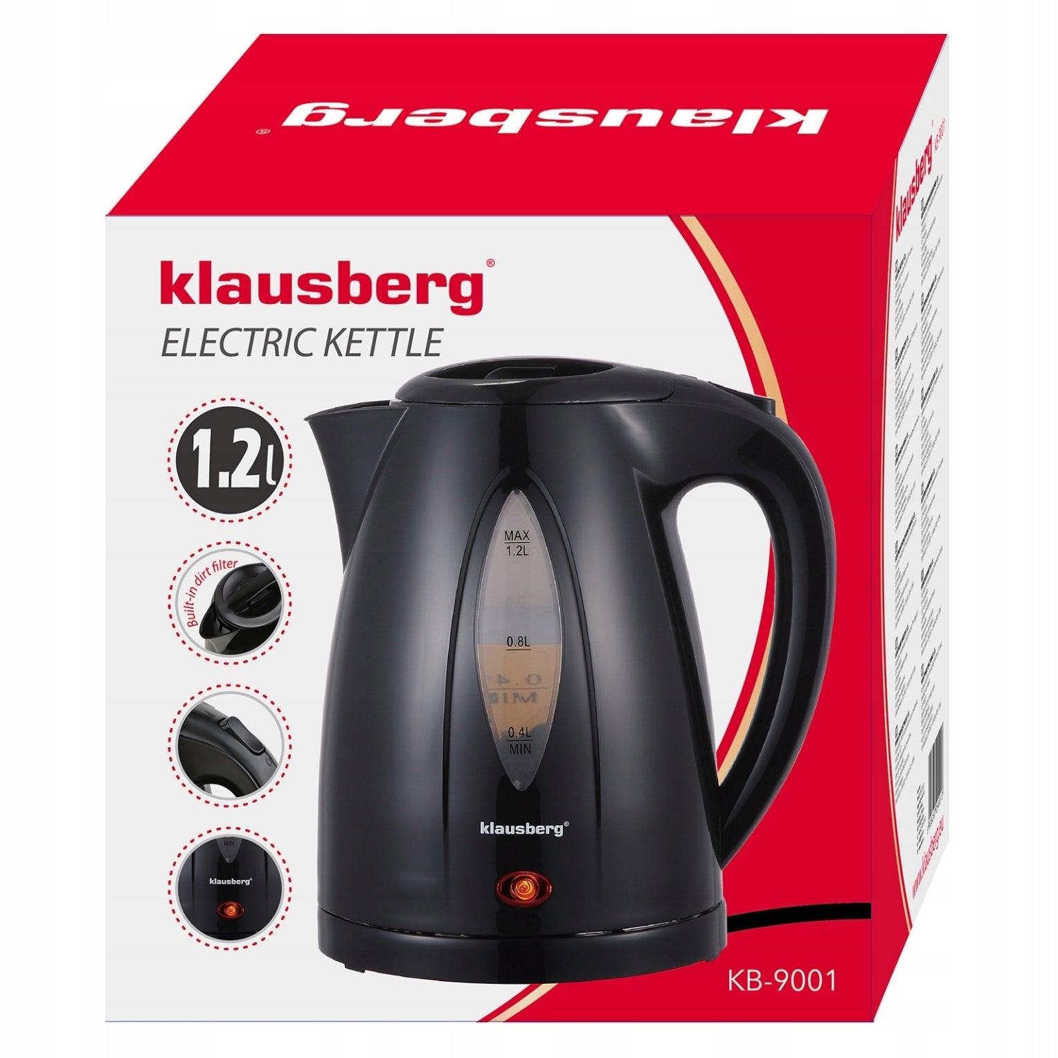 Electric kettle KLAUSBERG KB-9001 1.2L black fast cooking Dominant color black