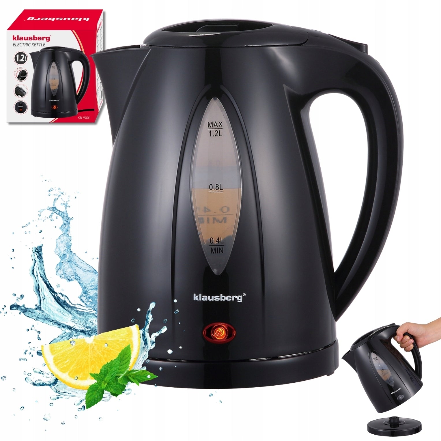 Electric kettle KLAUSBERG KB-9001 1.2L black fast cooking