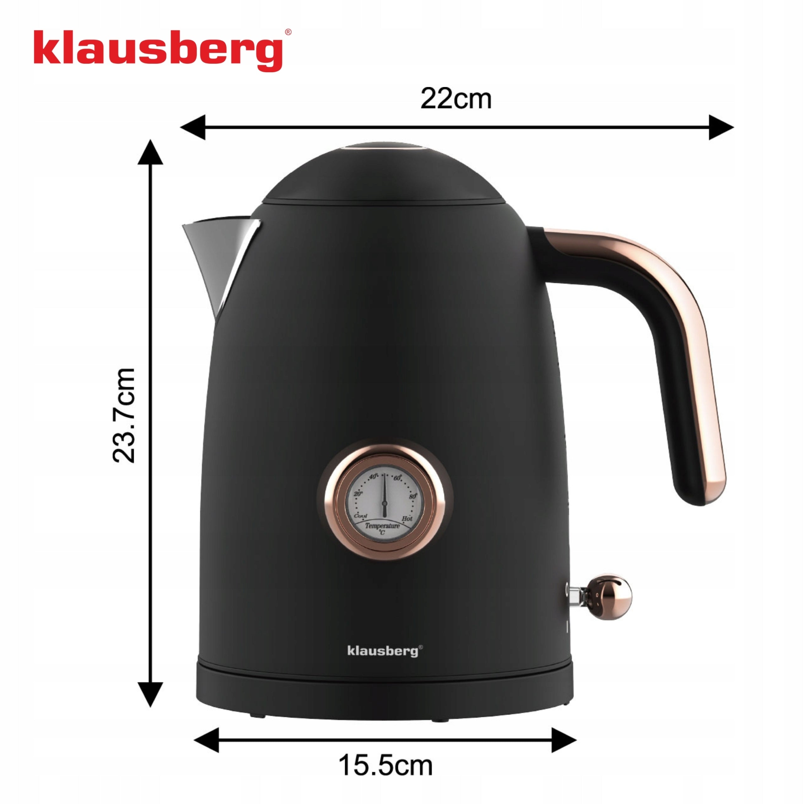 Electric kettle KLAUSBERG Retro 1,7L 2200W with thermometer black Capacity 1.7 l