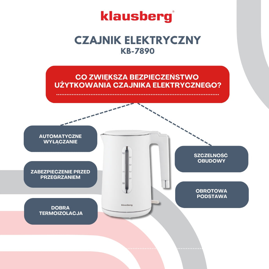 Electric kettle Klausberg KB-7890 1.7L steel 304 white filter 2200W Power 2200 W