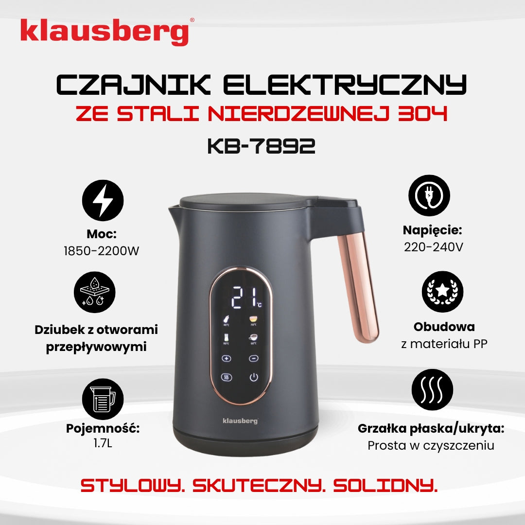 Electric kettle Klausberg KB-7892 1.7L LED Rose Gold temp adjustment Brand Klausberg