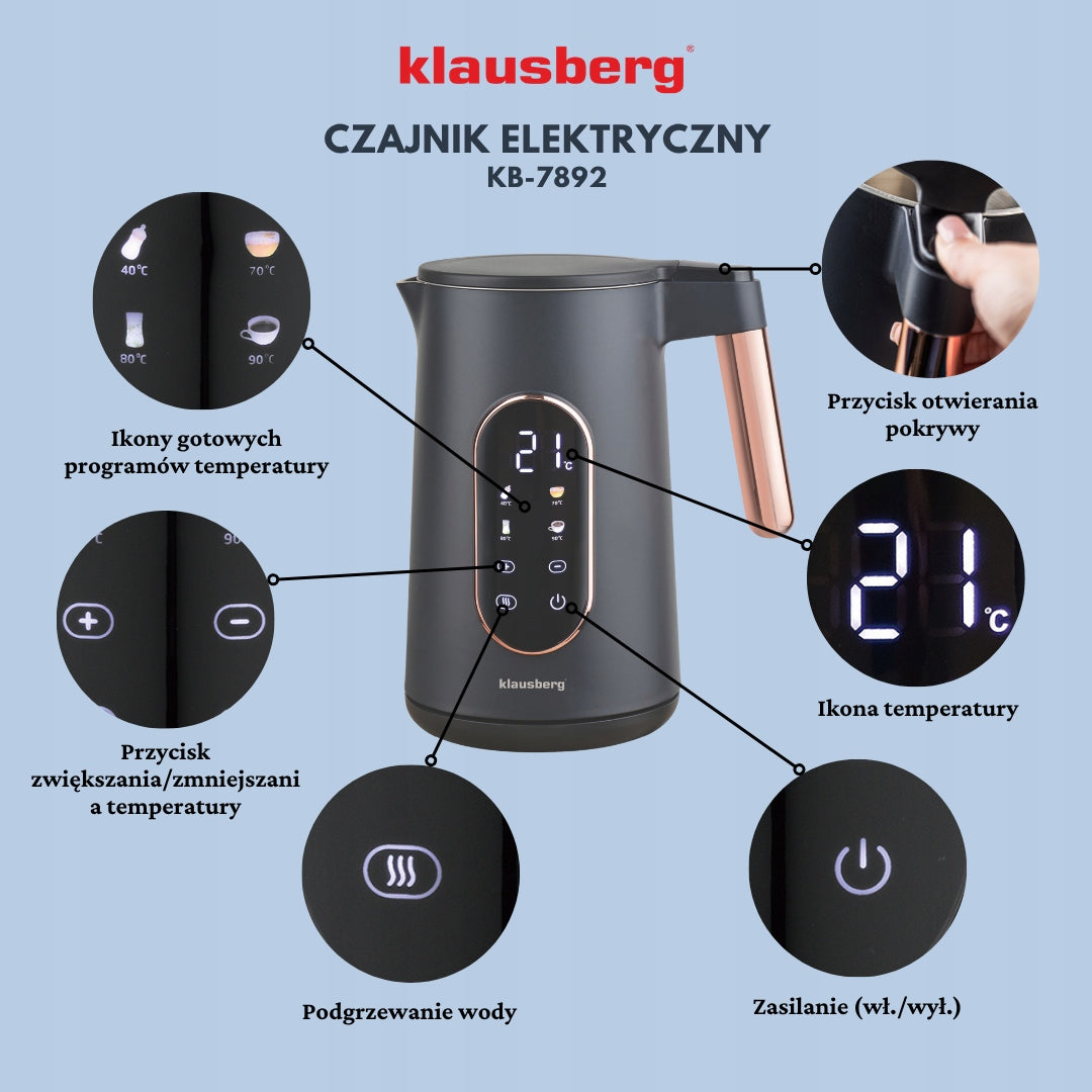 Electric kettle Klausberg KB-7892 1.7L LED Rose Gold temp adjustment Capacity 1.7 l