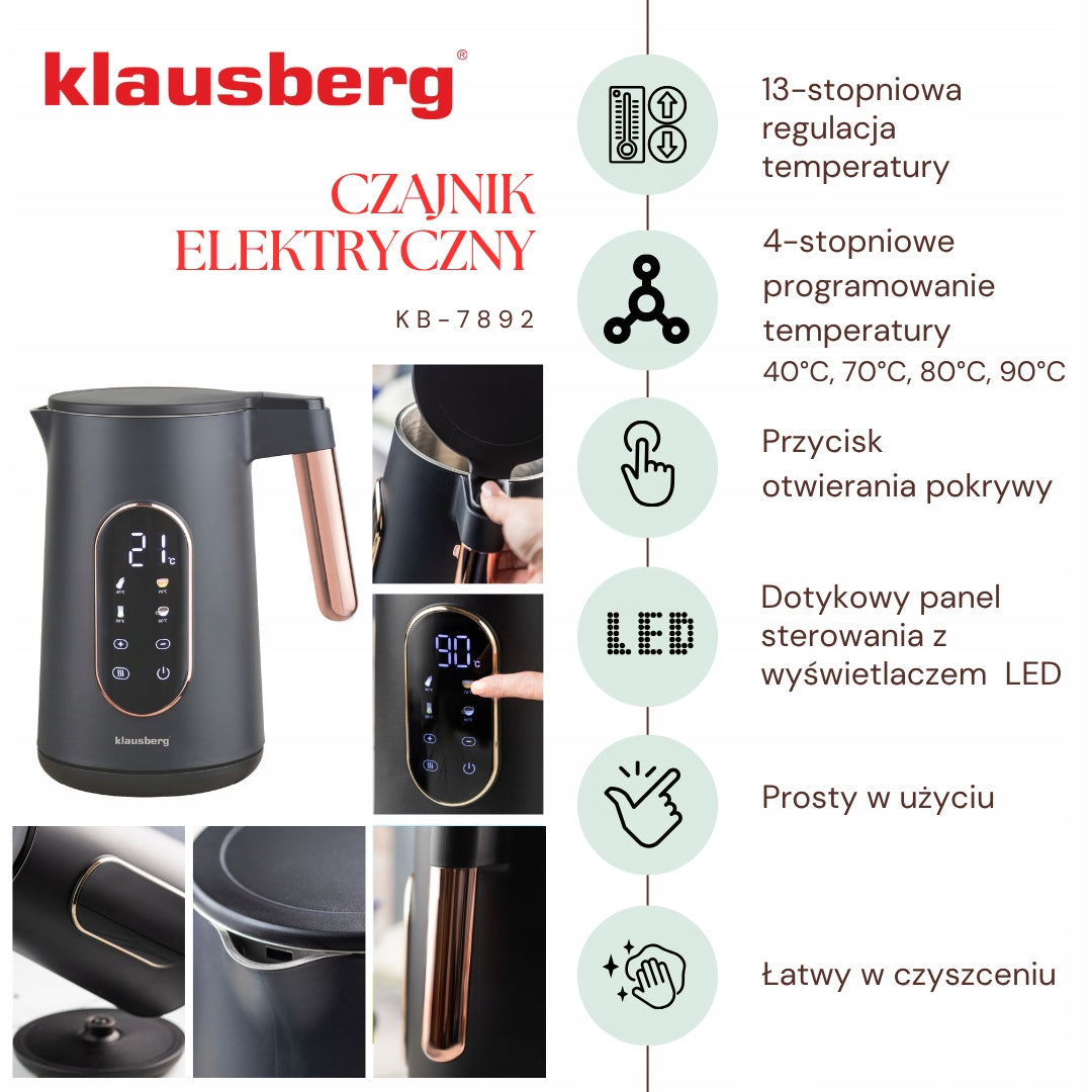 Electric kettle Klausberg KB-7892 1.7L LED Rose Gold temp adjustment Model KB-7892