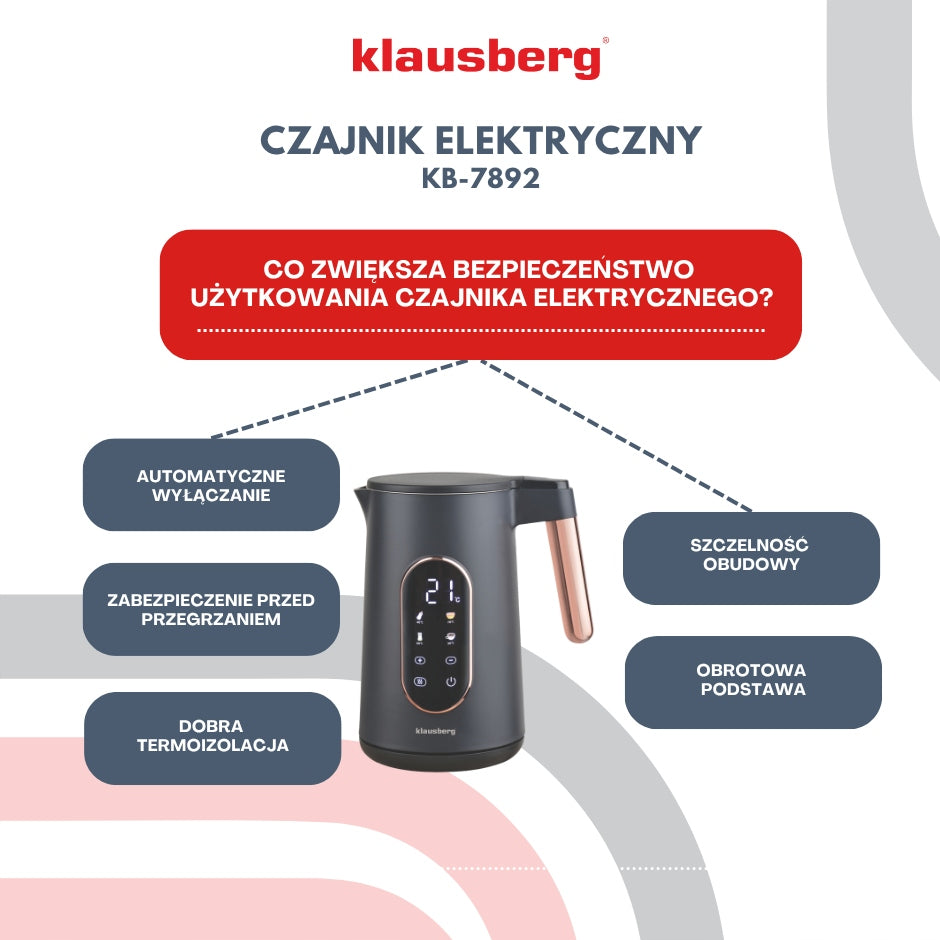 Electric kettle Klausberg KB-7892 1.7L LED Rose Gold temp adjustment Power 2200 W