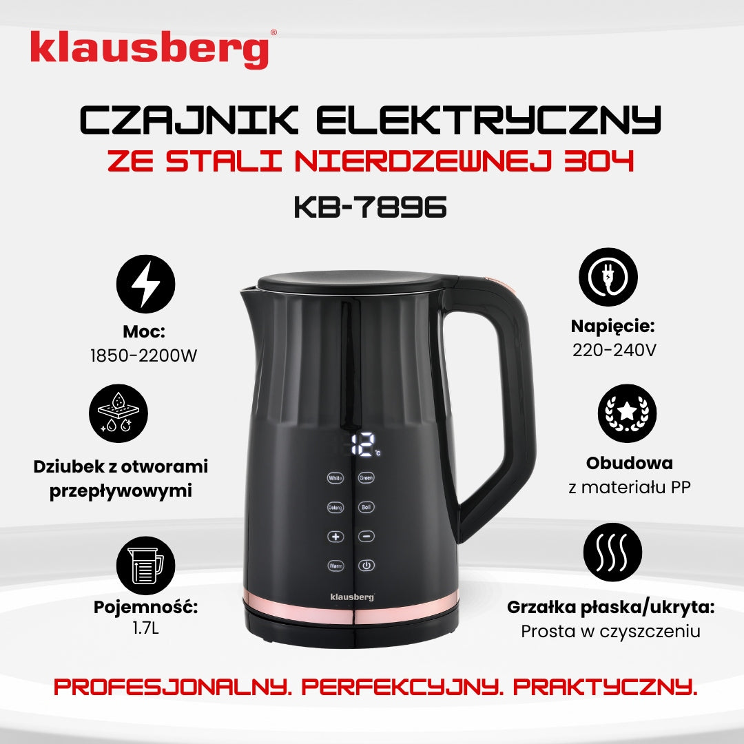 Electric kettle Klausberg KB-7896 2200 W 1,7 l black Model KB-7896