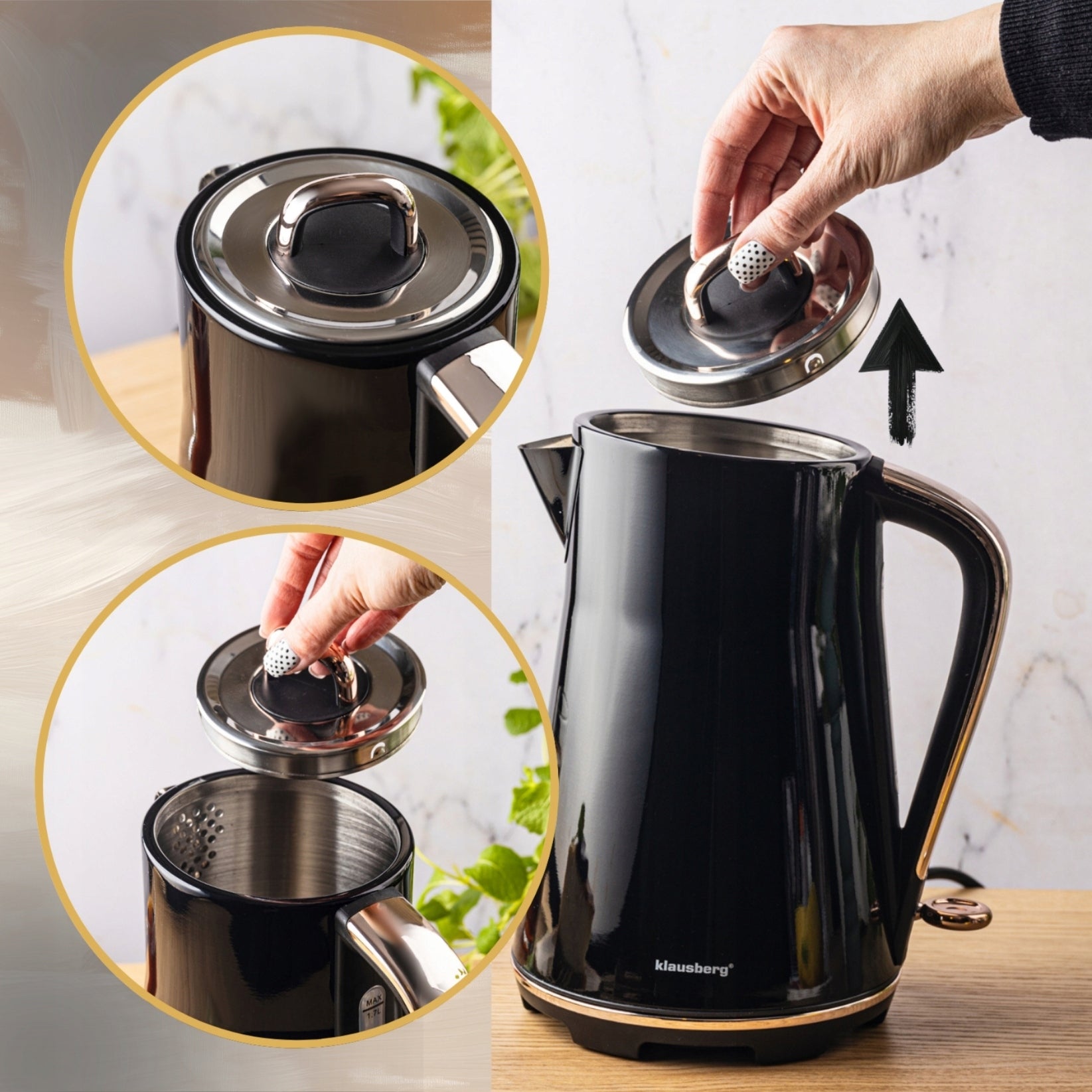 Electric kettle Klausberg KB-9015 1.7L stainless steel 304 Black Dominant color black
