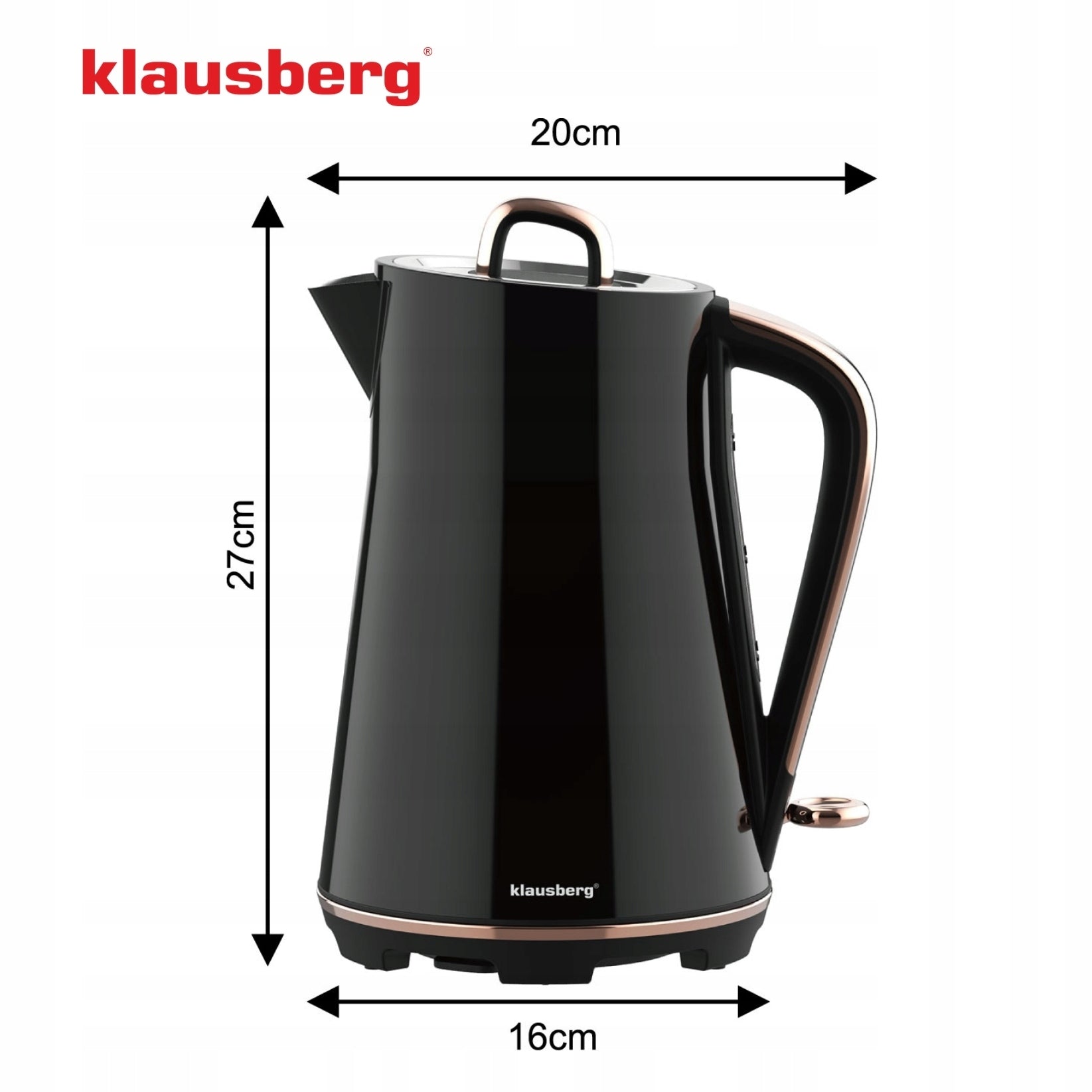 Electric kettle Klausberg KB-9015 1.7L stainless steel 304 Black Model KB 9015
